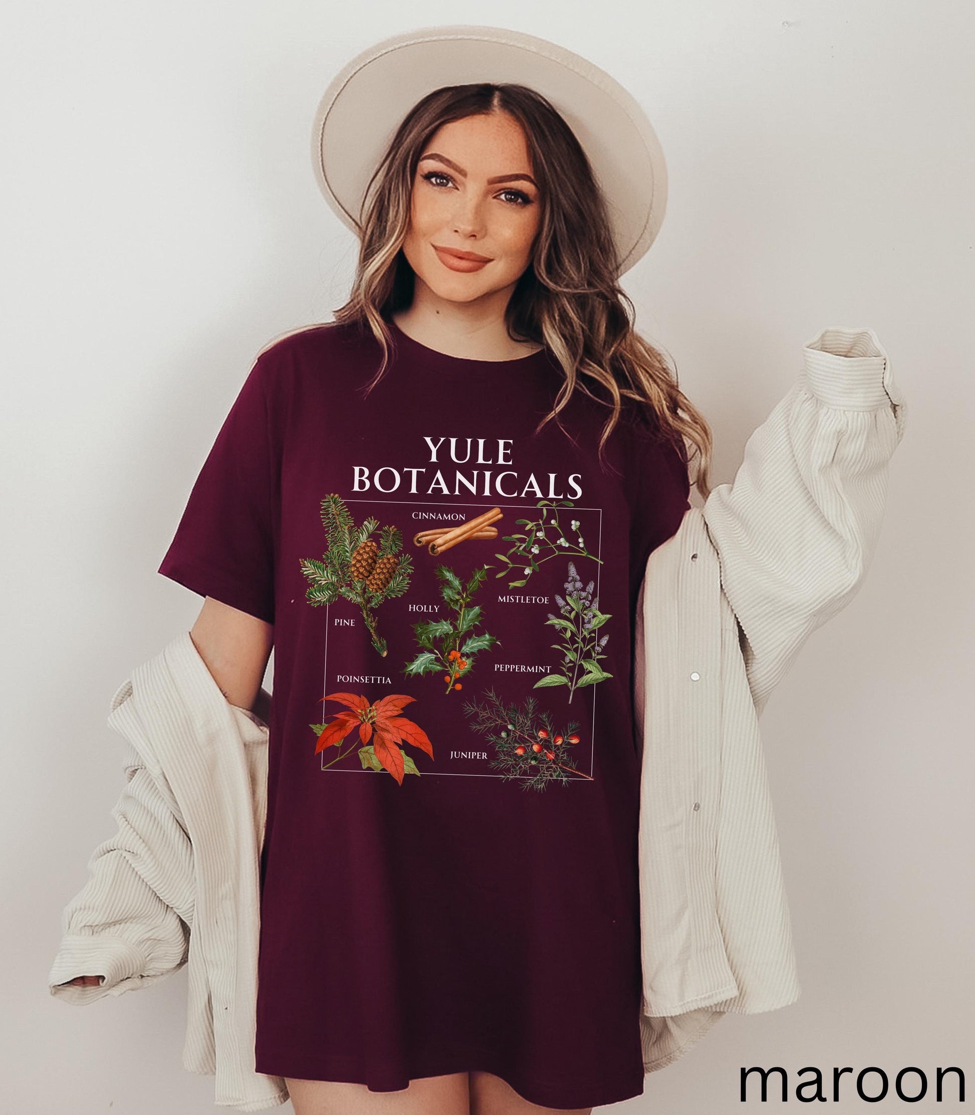 Yule Botanicals Wheel of the Year Green Witch Christmas Tshirt * Most Wonderful time of the year Holiday Gift Cute Cosy Christmas Tee