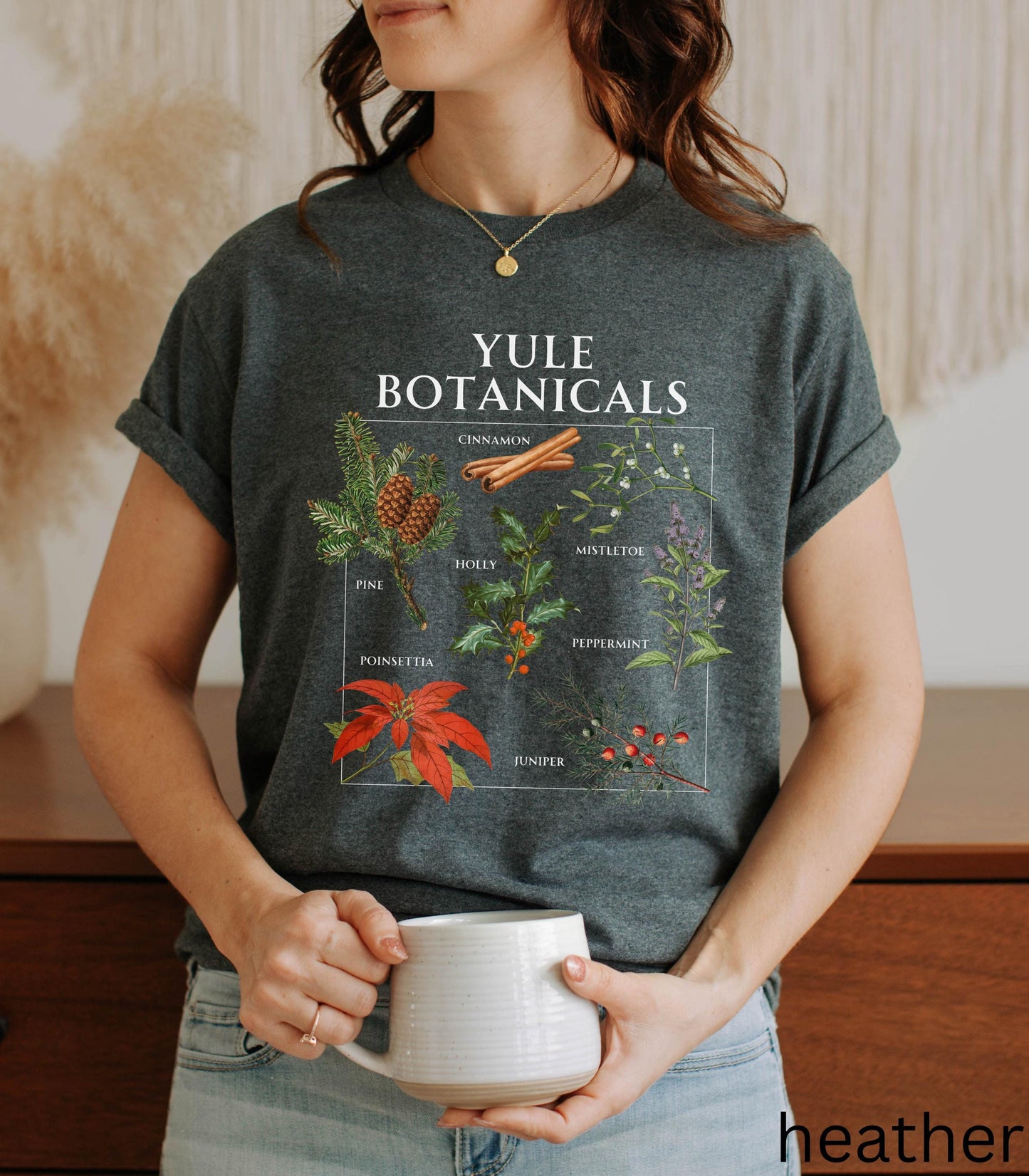 Yule Botanicals Wheel of the Year Green Witch Christmas Tshirt * Most Wonderful time of the year Holiday Gift Cute Cosy Christmas Tee