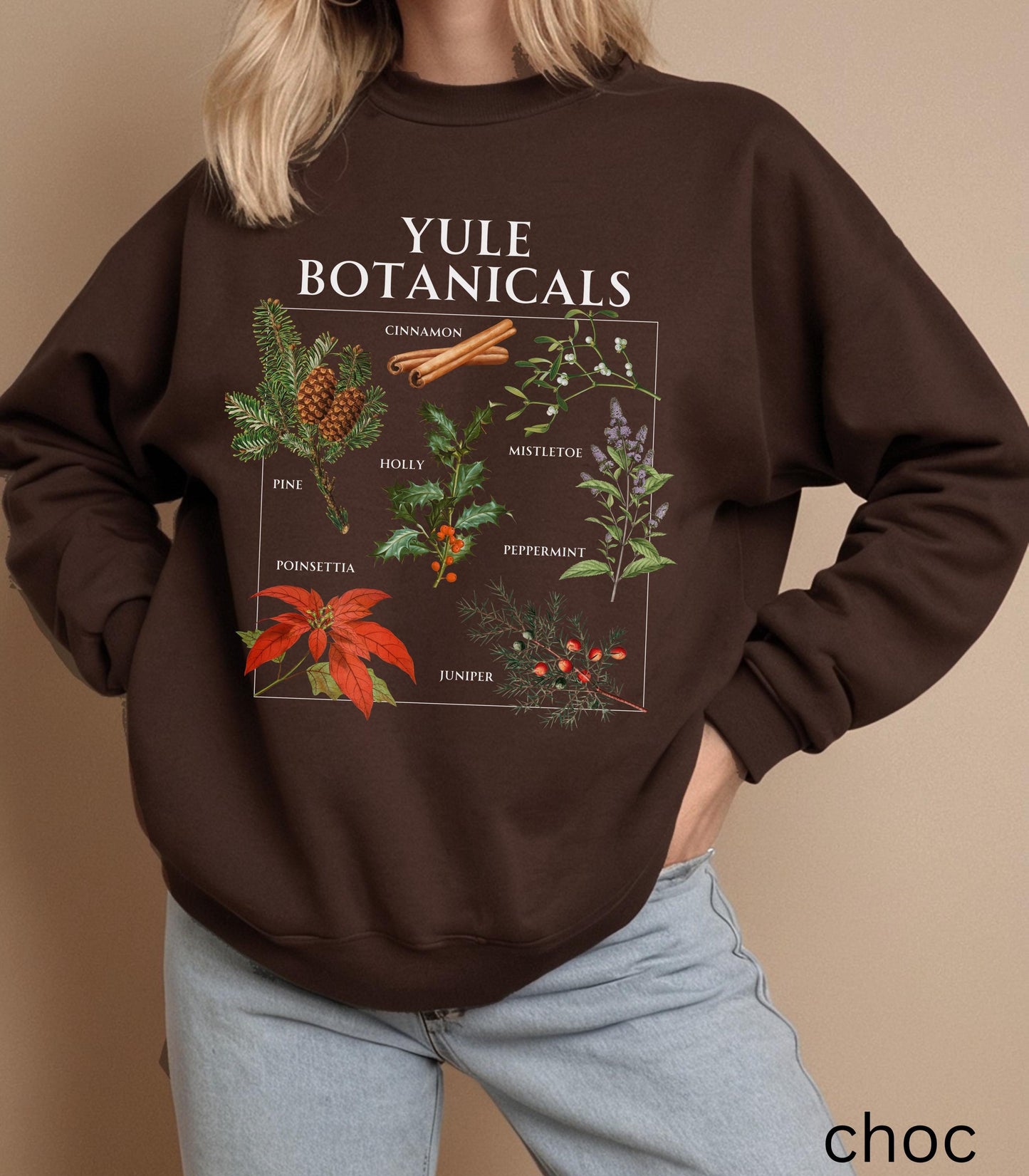 Yule Botanicals Wheel of the Year Green Witch Christmas Sweatshirt * Most Wonderful time of the year Holiday Gift Cute Cosy Christmas Tee