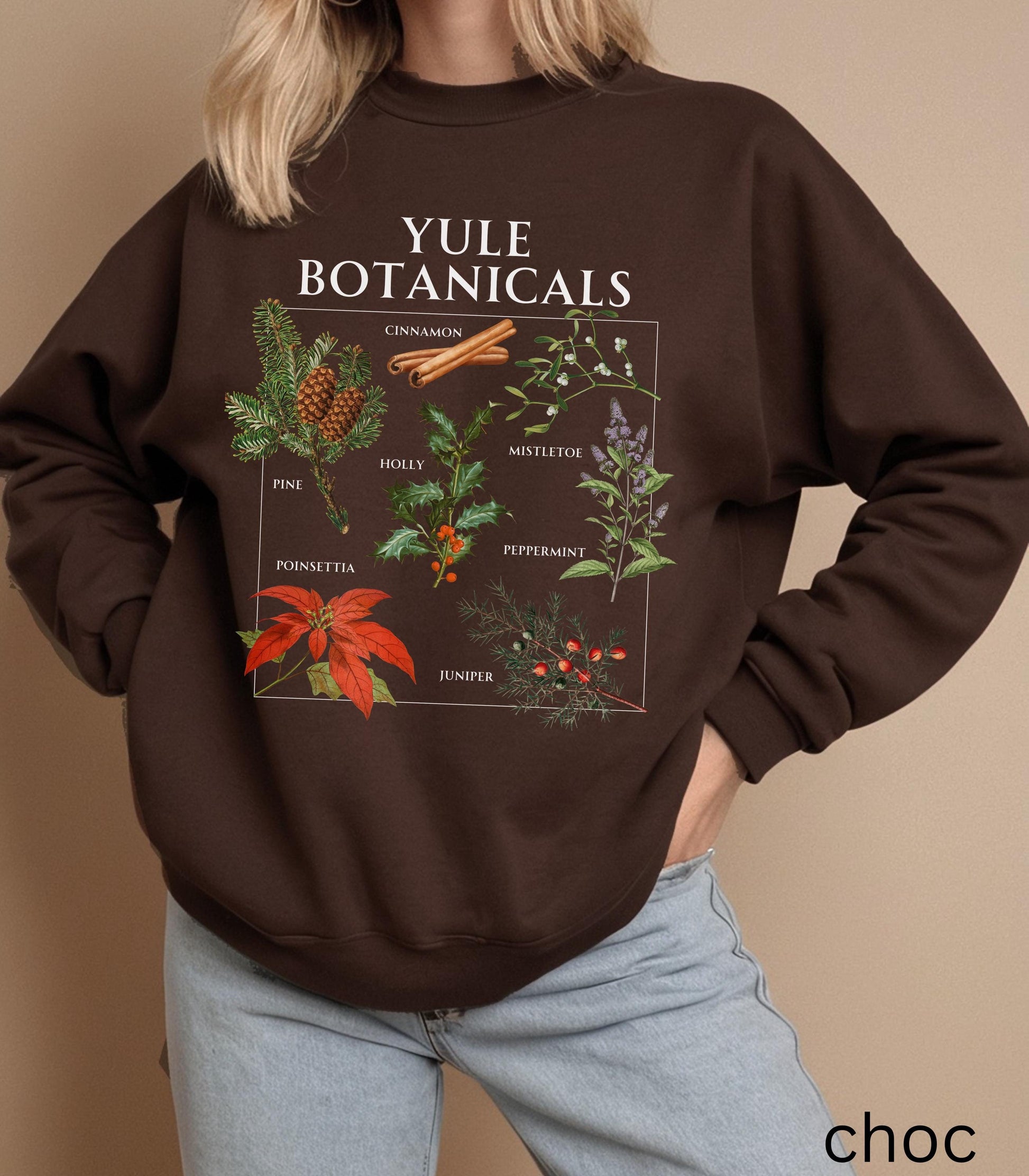 Yule Botanicals Wheel of the Year Green Witch Christmas Sweatshirt * Most Wonderful time of the year Holiday Gift Cute Cosy Christmas Tee