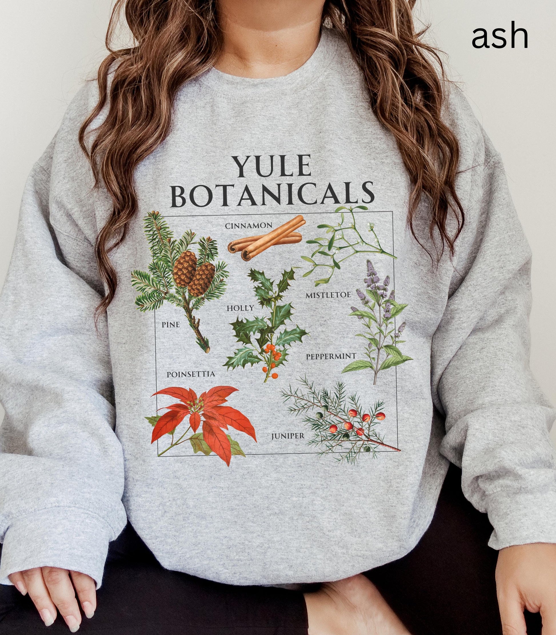 Yule Botanicals Wheel of the Year Green Witch Christmas Sweatshirt * Most Wonderful time of the year Holiday Gift Cute Cosy Christmas Tee