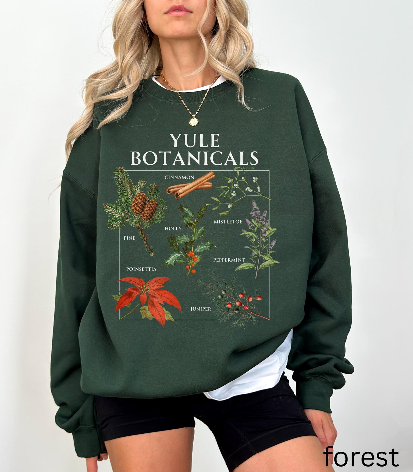 Yule Botanicals Wheel of the Year Green Witch Christmas Sweatshirt * Most Wonderful time of the year Holiday Gift Cute Cosy Christmas Tee