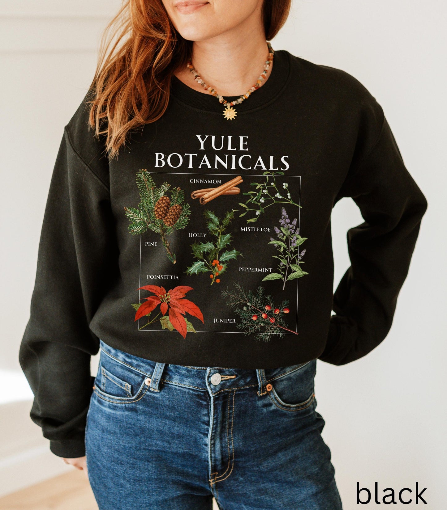 Yule Botanicals Wheel of the Year Green Witch Christmas Sweatshirt * Most Wonderful time of the year Holiday Gift Cute Cosy Christmas Tee