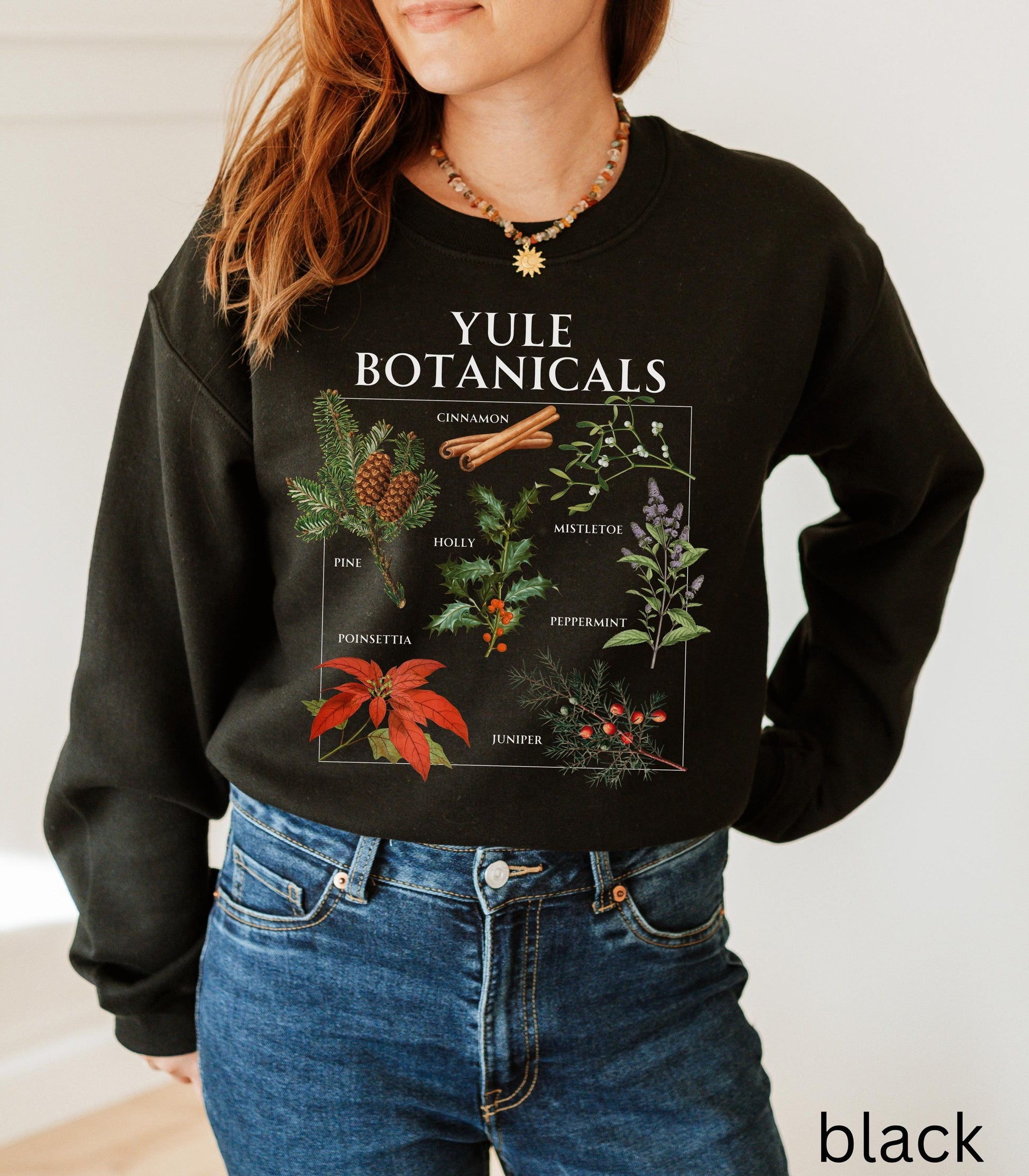 Yule Botanicals Wheel of the Year Green Witch Christmas Sweatshirt * Most Wonderful time of the year Holiday Gift Cute Cosy Christmas Tee