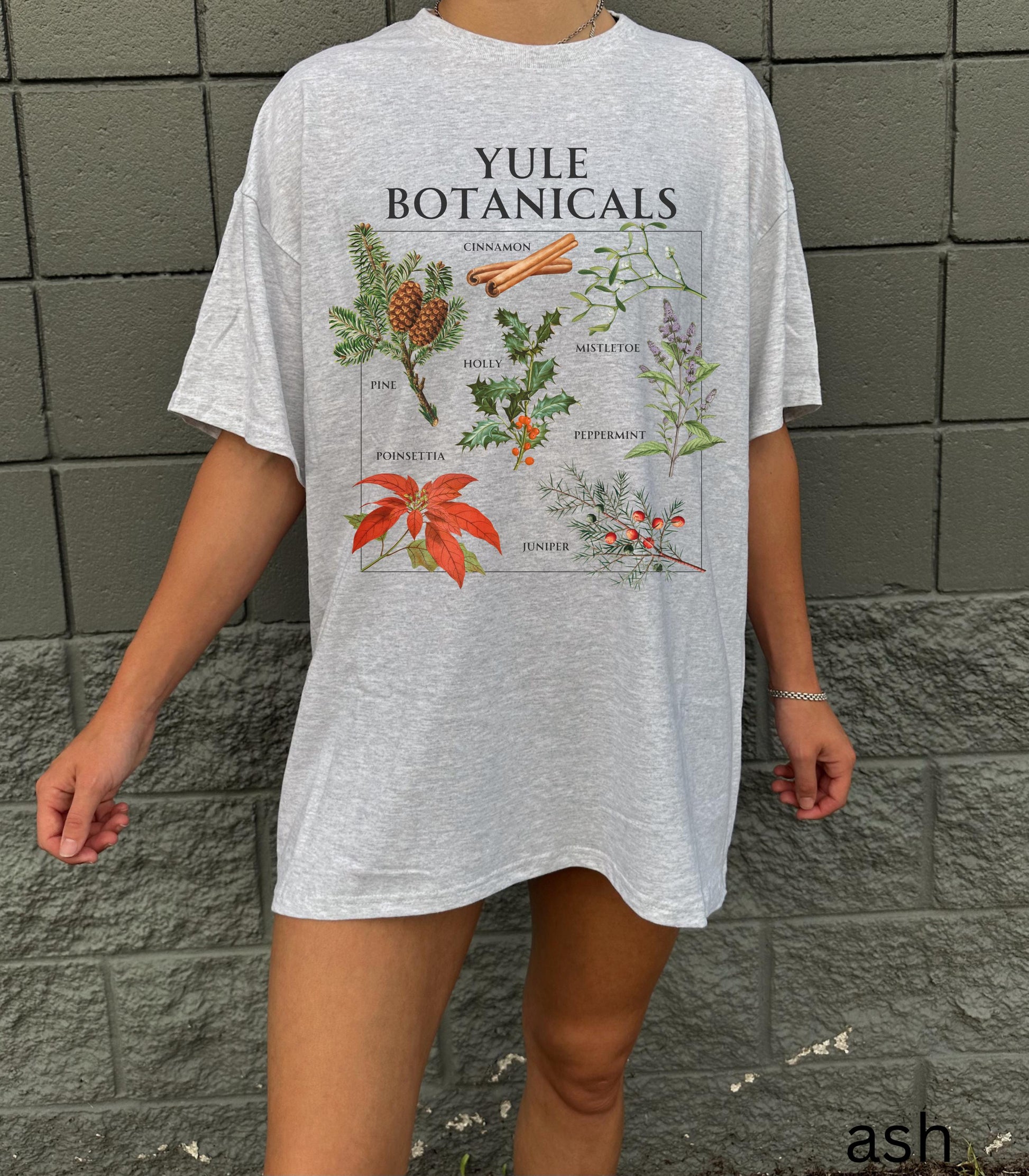 Yule Botanicals Wheel of the Year Green Witch Christmas Tshirt * Most Wonderful time of the year Holiday Gift Cute Cosy Christmas Tee