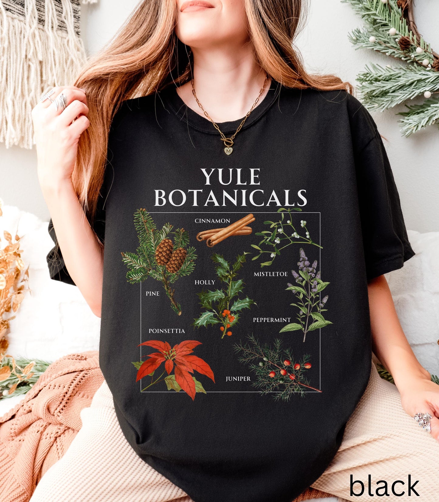 Yule Botanicals Wheel of the Year Green Witch Christmas Tshirt * Most Wonderful time of the year Holiday Gift Cute Cosy Christmas Tee