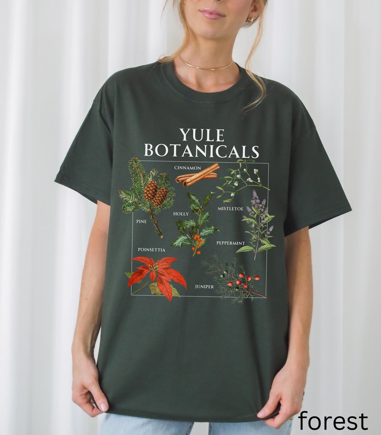 Yule Botanicals Wheel of the Year Green Witch Christmas Tshirt * Most Wonderful time of the year Holiday Gift Cute Cosy Christmas Tee