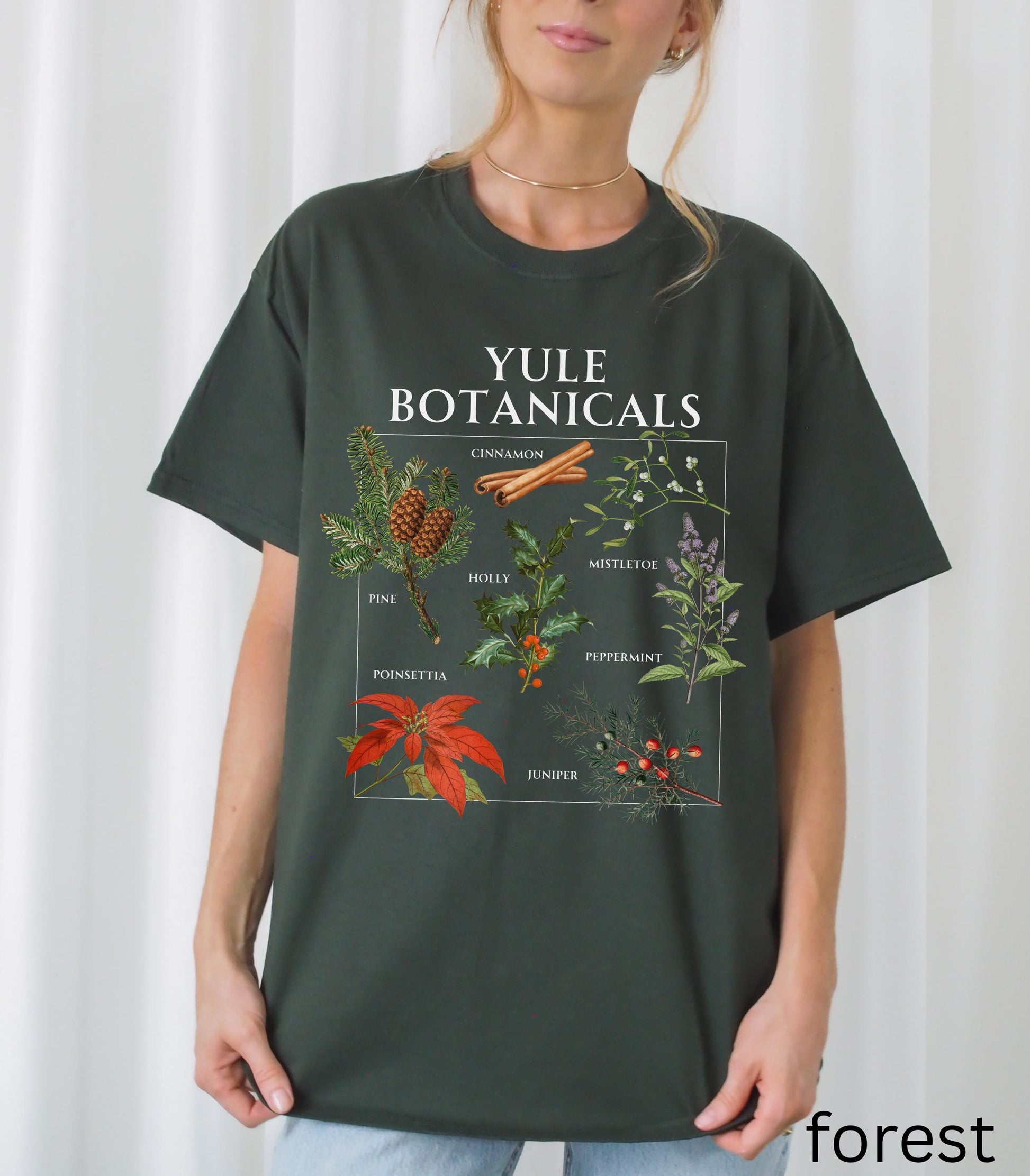 Yule Botanicals Wheel of the Year Green Witch Christmas Tshirt * Most Wonderful time of the year Holiday Gift Cute Cosy Christmas Tee