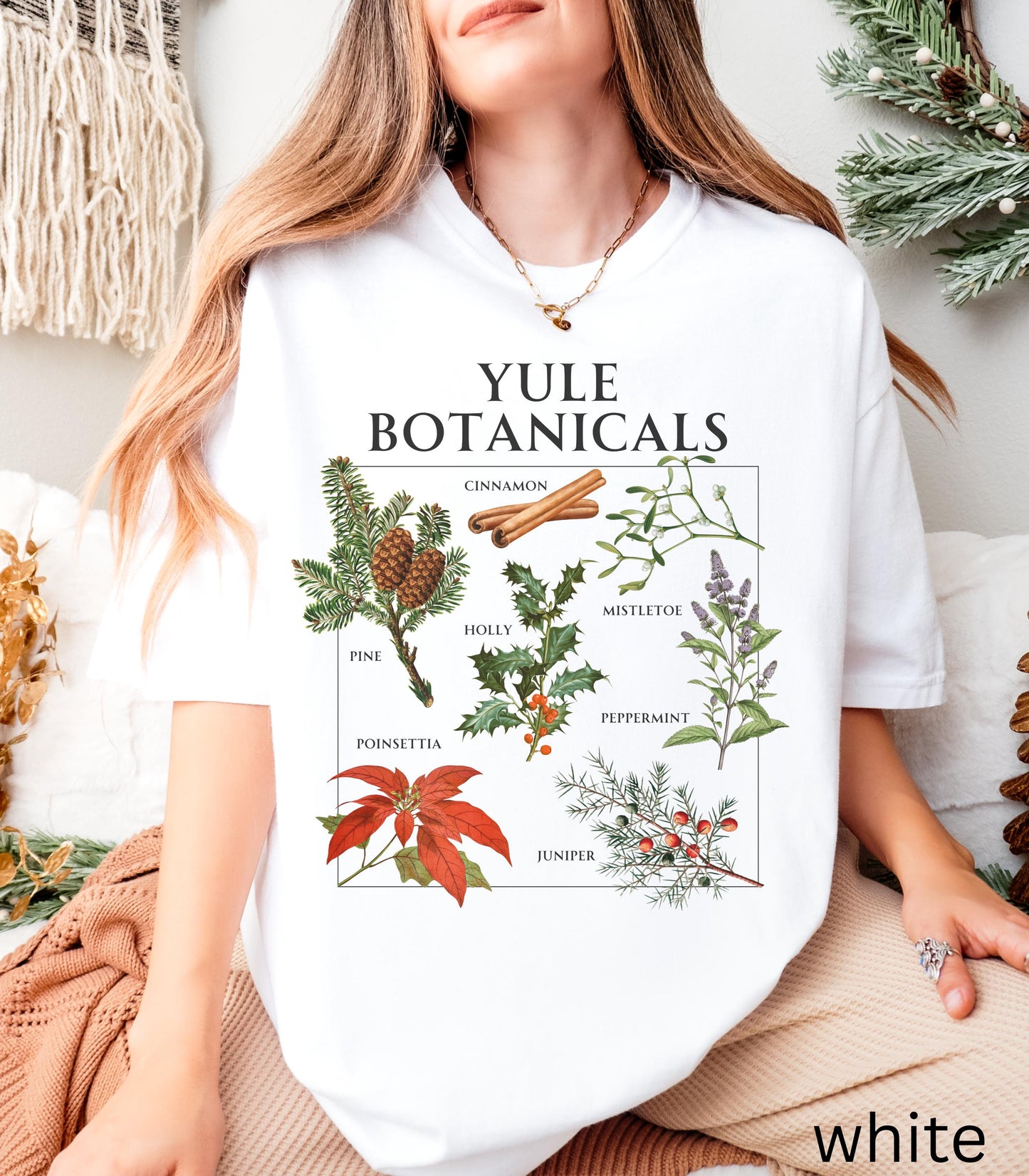 Yule Botanicals Wheel of the Year Green Witch Christmas Tshirt * Most Wonderful time of the year Holiday Gift Cute Cosy Christmas Tee