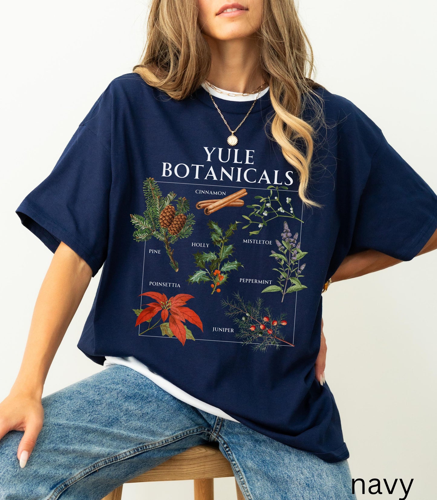 Yule Botanicals Wheel of the Year Green Witch Christmas Tshirt * Most Wonderful time of the year Holiday Gift Cute Cosy Christmas Tee