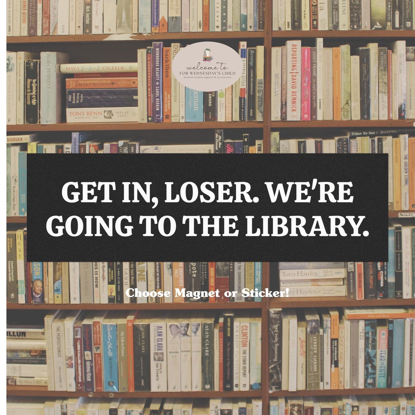 Magnetic Bumper Sticker * Get in loser, we're going to the library * Bookish Librariancore Literary Girl Hot Girls Read Banned Books 10x3"