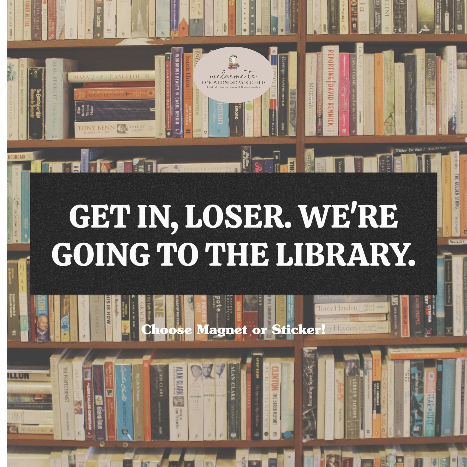 Magnetic Bumper Sticker * Get in loser, we're going to the library * Bookish Librariancore Literary Girl Hot Girls Read Banned Books 10x3"