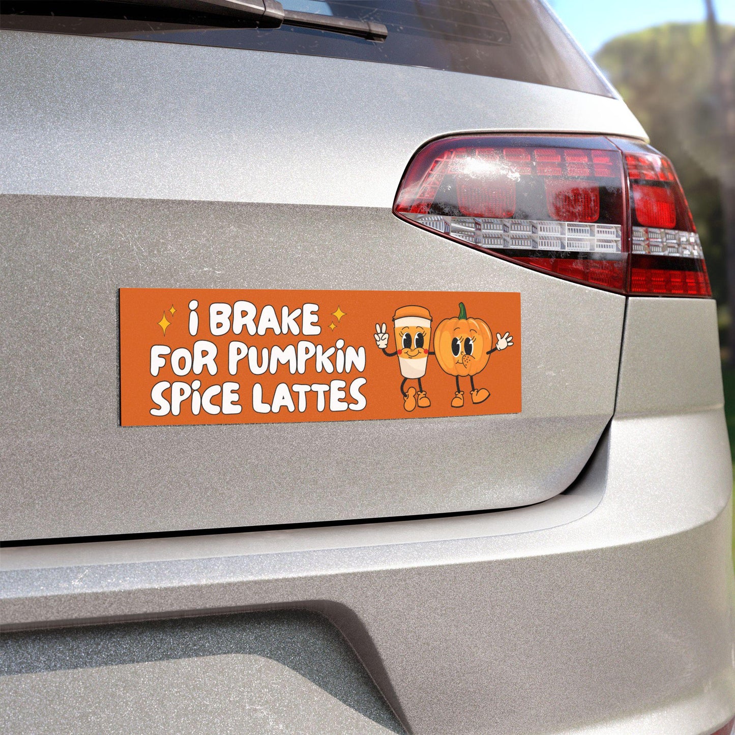 I Brake for Pumpkin Spice Lattes Car Bumper Magnet Sticker * Boo Box PSL Code Orange Halloween Autumn Fall Lover Cottagecore Aesthetic Gift