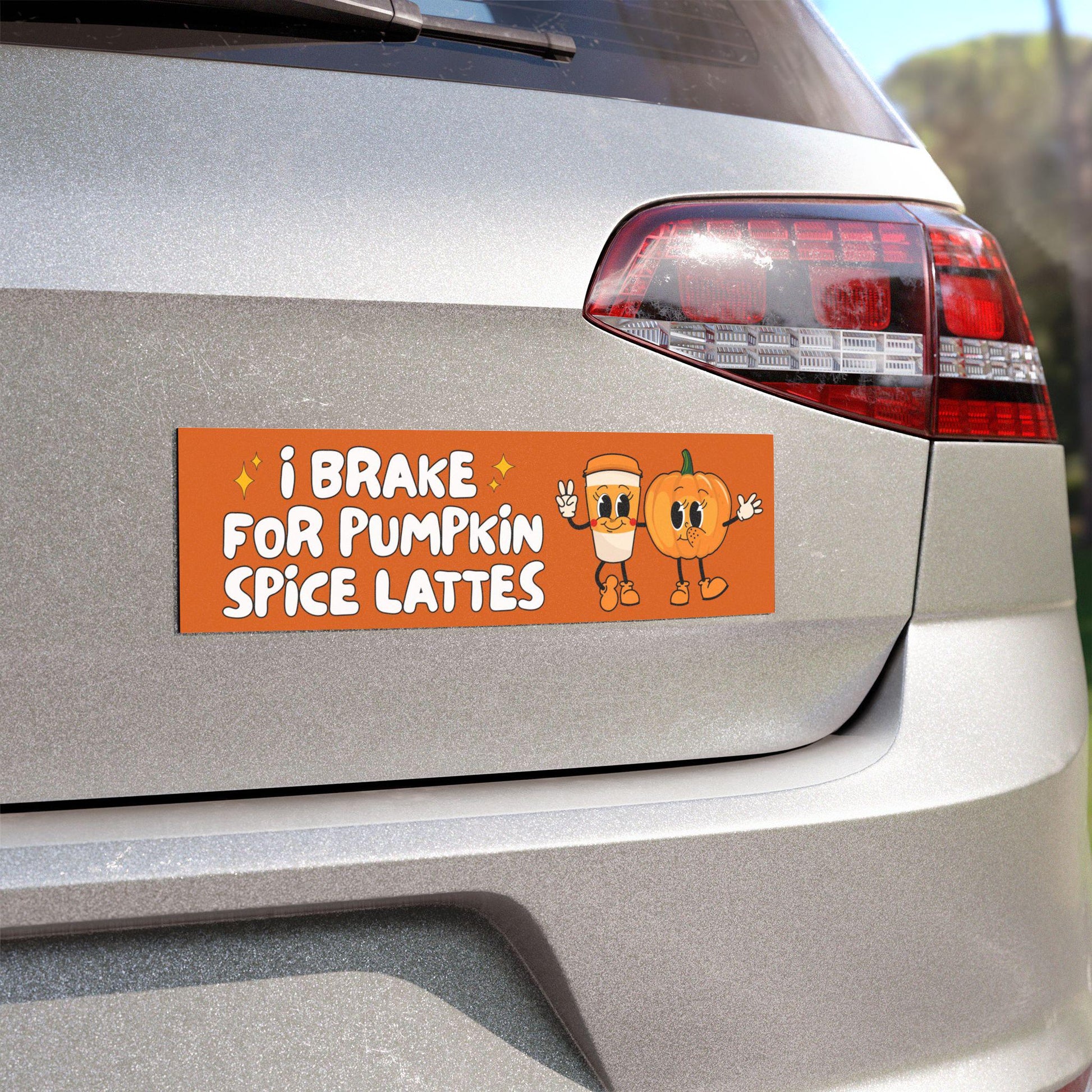 I Brake for Pumpkin Spice Lattes Car Bumper Magnet Sticker * Boo Box PSL Code Orange Halloween Autumn Fall Lover Cottagecore Aesthetic Gift