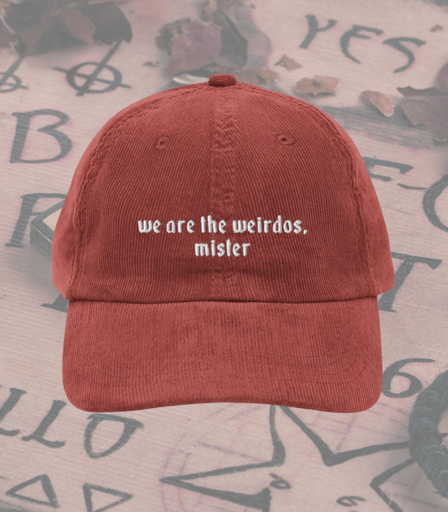 We are the Weirdos Craft Coven Subtle Halloween Aesthetic Embroidered Corduroy Hat * Nostalgia Retro 90s Whimsigoth Boo Basket Gift Idea