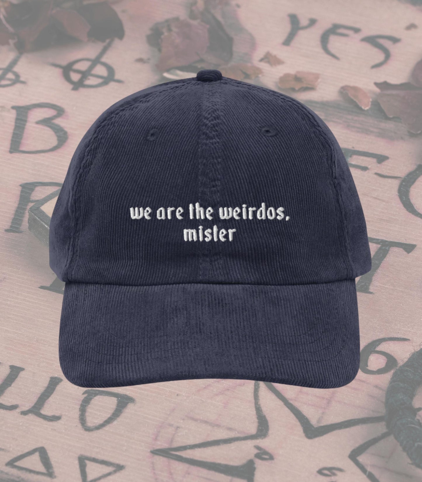 We are the Weirdos Craft Coven Subtle Halloween Aesthetic Embroidered Corduroy Hat * Nostalgia Retro 90s Whimsigoth Boo Basket Gift Idea