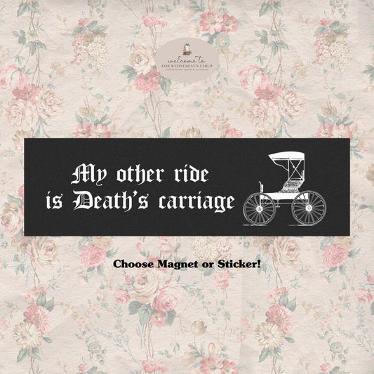 Funny Unhinged My Other Ride Is Death's Carriage Emily Dickinson Bookish Fan Merch Car Magnet Bumper Sticker Decal Reader Gift Dark Academia
