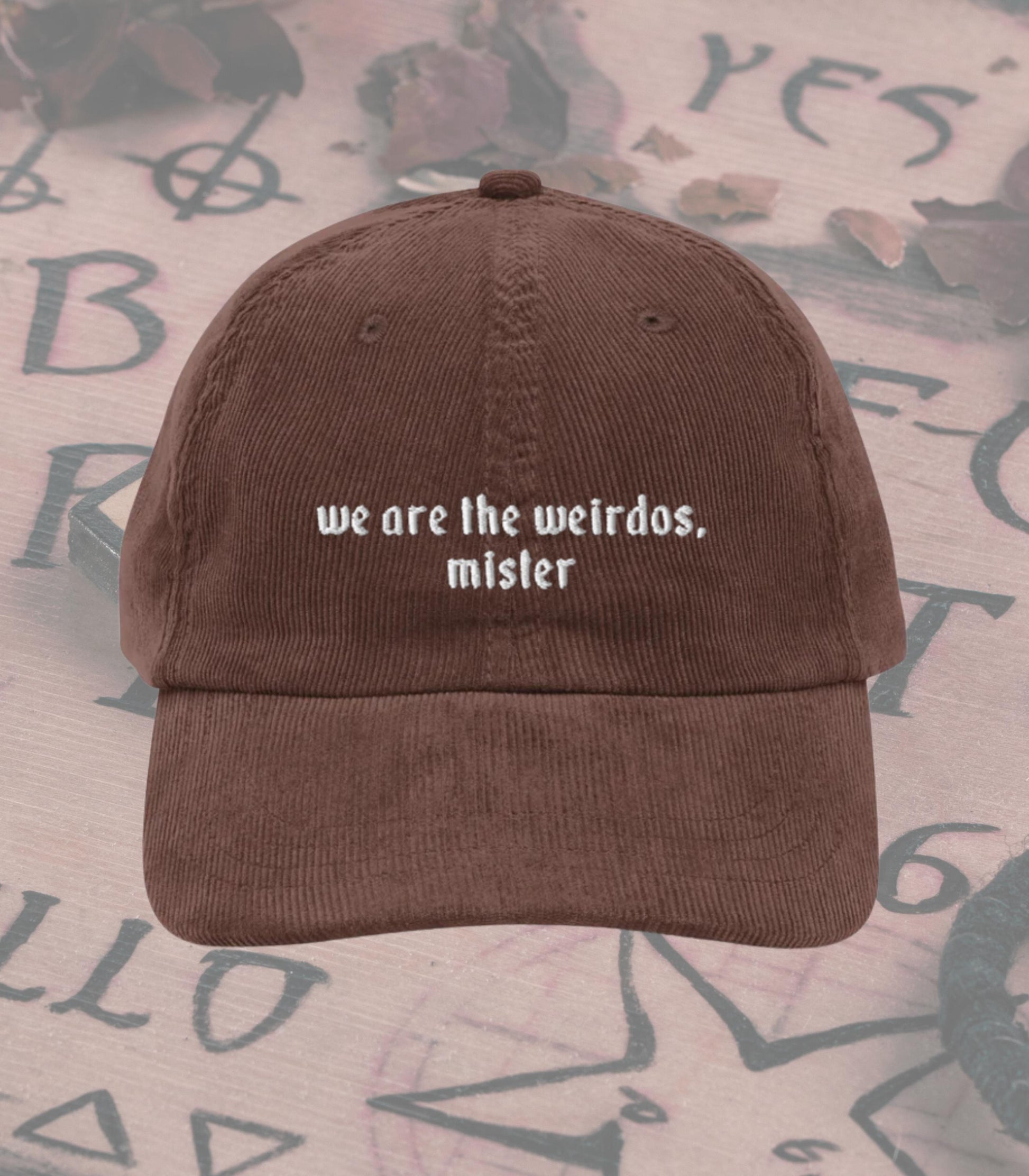 We are the Weirdos Craft Coven Subtle Halloween Aesthetic Embroidered Corduroy Hat * Nostalgia Retro 90s Whimsigoth Boo Basket Gift Idea