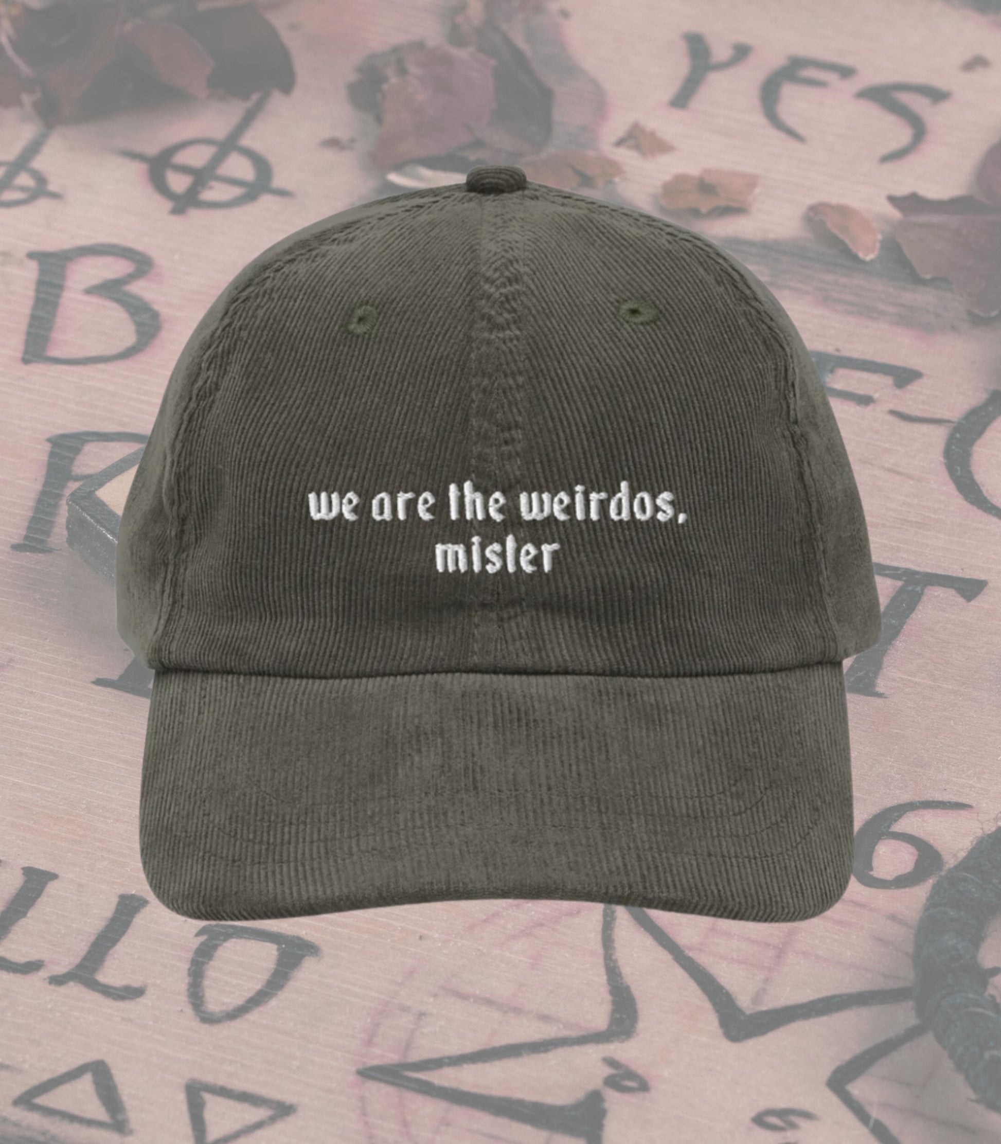 We are the Weirdos Craft Coven Subtle Halloween Aesthetic Embroidered Corduroy Hat * Nostalgia Retro 90s Whimsigoth Boo Basket Gift Idea