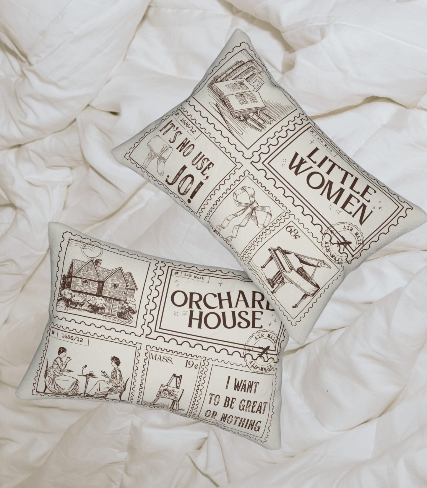 Little Women Orchard House Bookish Double Sided Throw Pillow * Bookworm Home Library Decor Bibliophile Christmas Gift It's No Use Jo March