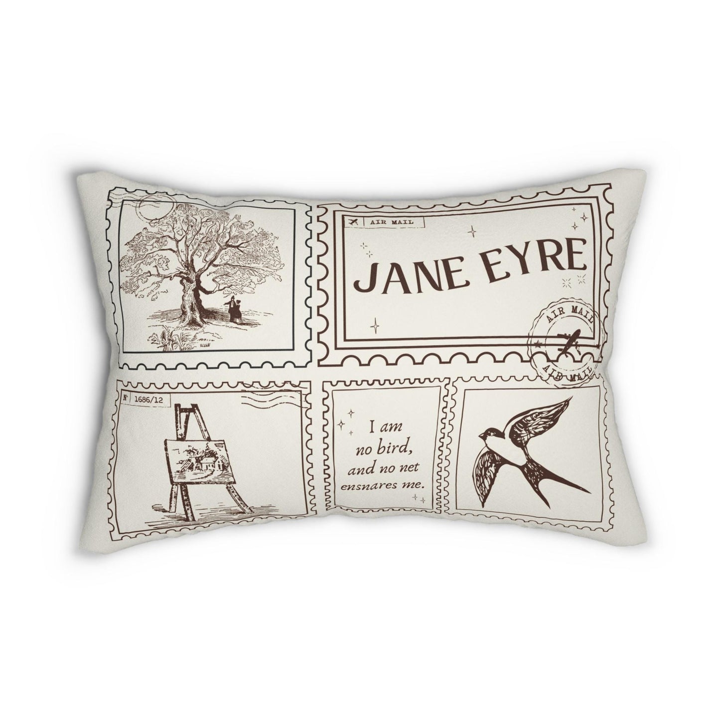 Jane Eyre Thornfield Bookish Double Sided Throw Pillow Bookworm Home Library Decor Bibliophile Christmas Gift Charlotte Bronte I am no bird