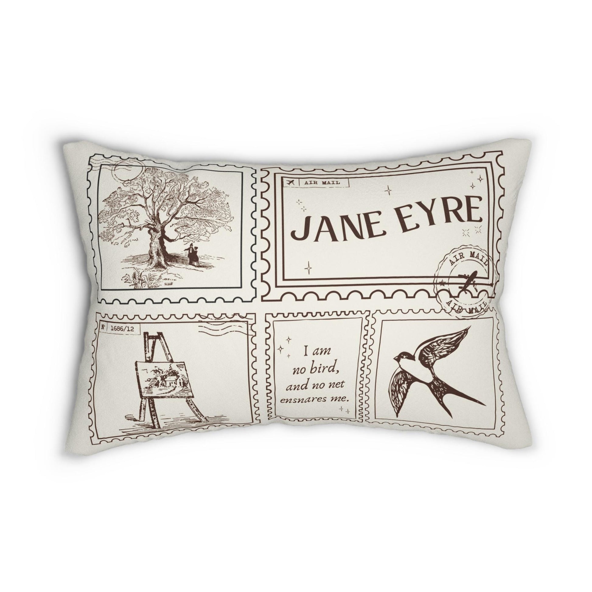 Jane Eyre Thornfield Bookish Double Sided Throw Pillow Bookworm Home Library Decor Bibliophile Christmas Gift Charlotte Bronte I am no bird