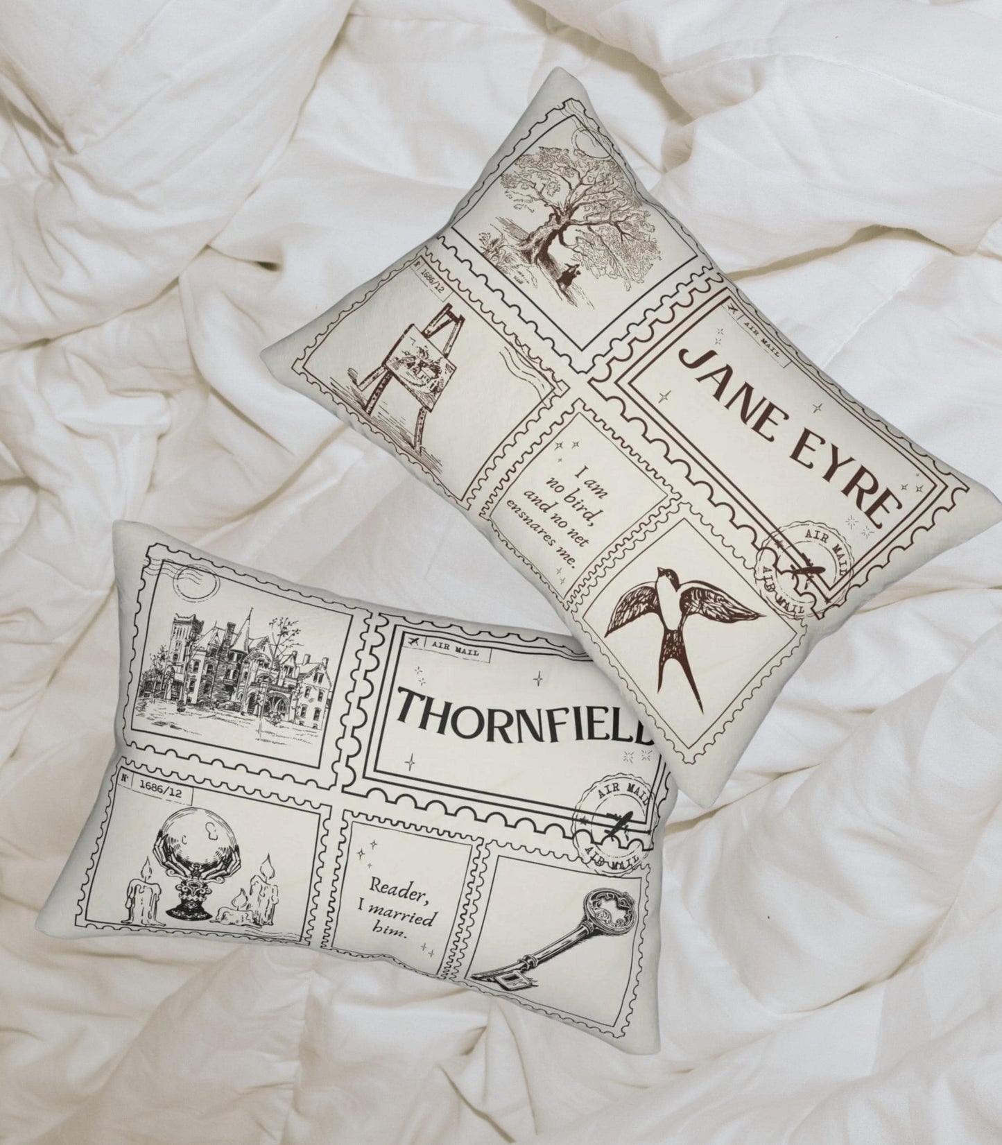 Jane Eyre Thornfield Bookish Double Sided Throw Pillow Bookworm Home Library Decor Bibliophile Christmas Gift Charlotte Bronte I am no bird
