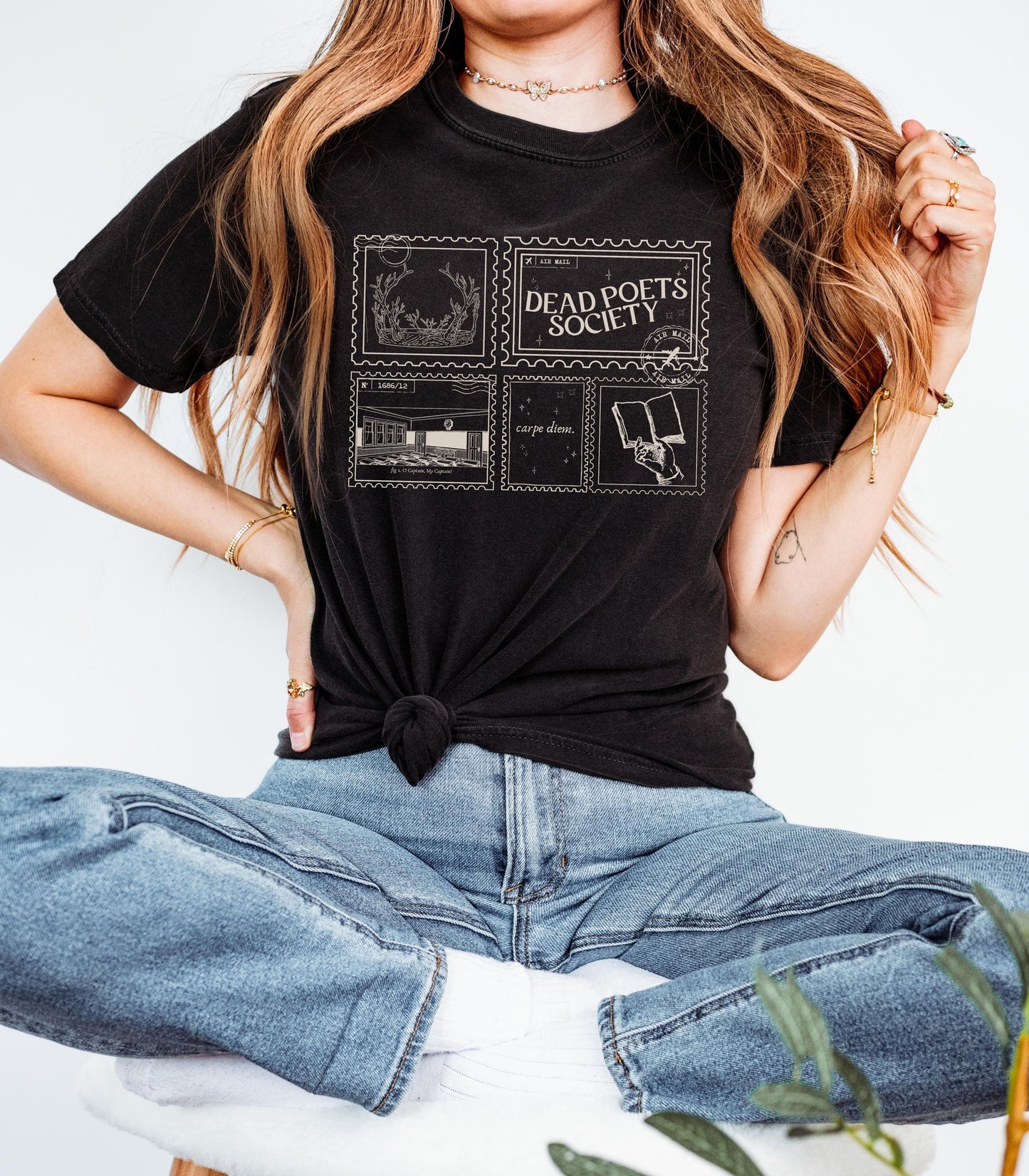 Dead Poets Society Bookish Stamp Tshirt * Dark Academia Downtown Girl Aesthetic English Classics Major Gift Back to School Carpe Diem