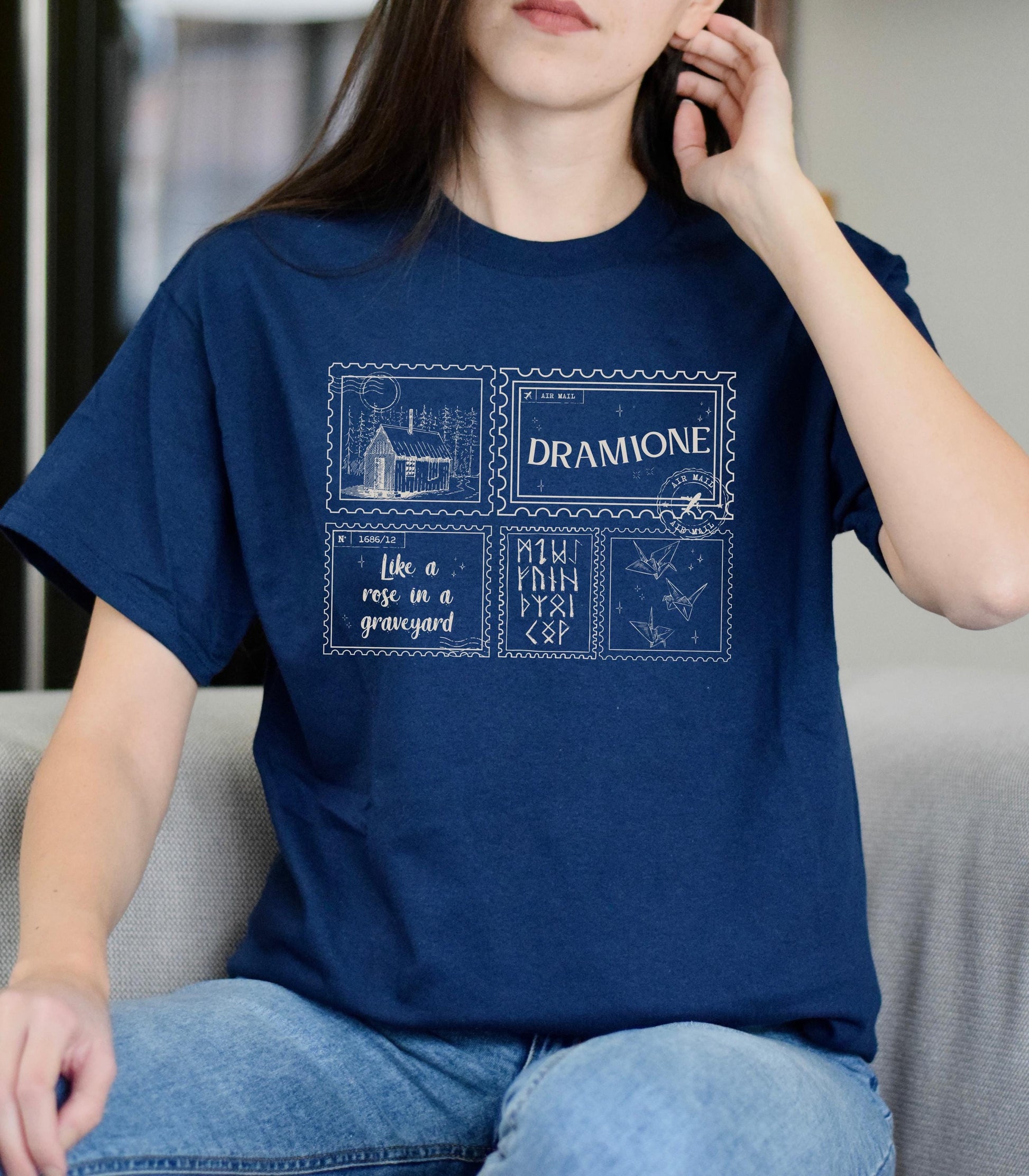 Dramione Fanfic Lover Stamp Tshirt * Dark Romance Romantasy Marauders Rose in Graveyard Manacled Wizardry Apparel Snake Draco Ao3 fandom