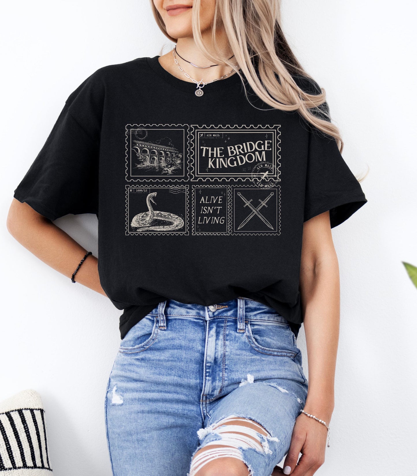 The Bridge Kingdom Ithicana Stamp Postcard Tee * Subtle Bookish Danielle L Jensen Lara Aren Alive Isn't Living Romantasy Reader Gift Idea