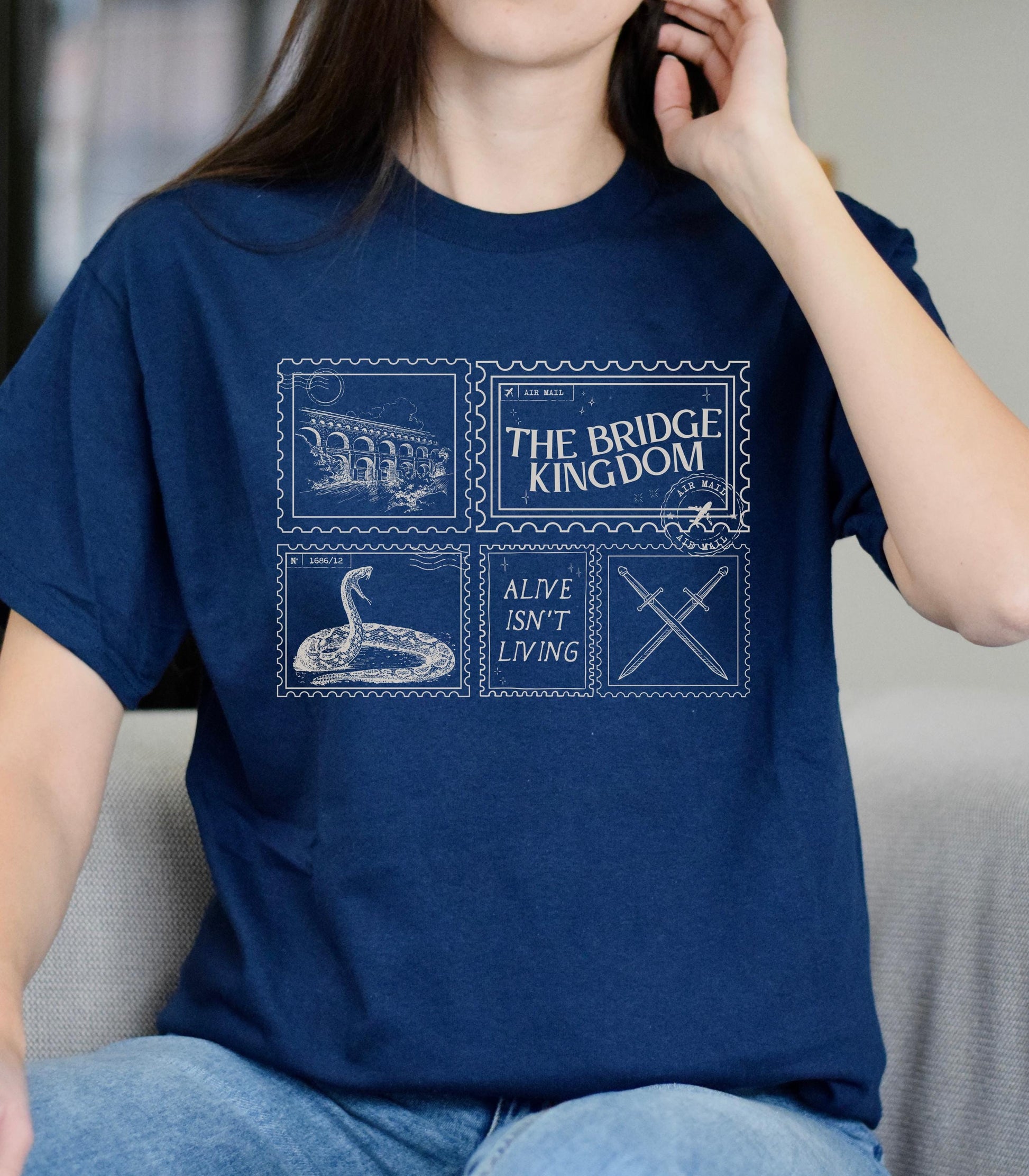 The Bridge Kingdom Ithicana Stamp Postcard Tee * Subtle Bookish Danielle L Jensen Lara Aren Alive Isn't Living Romantasy Reader Gift Idea