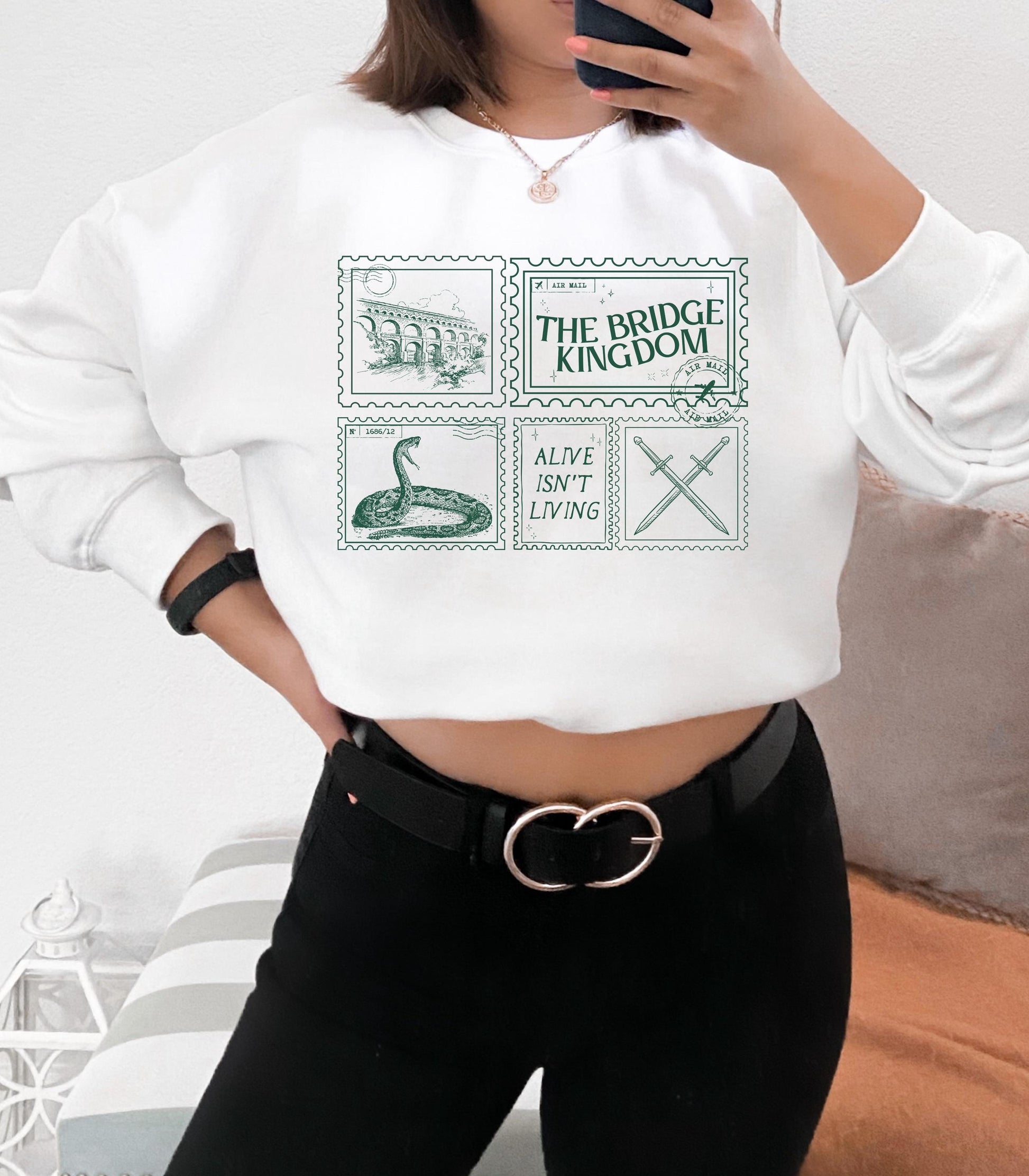 The Bridge Kingdom Ithicana Stamp Postcard Sweatshirt Subtle Bookish Danielle L Jensen Alive Isn't Living Romantasy Reader Enemies to Lovers
