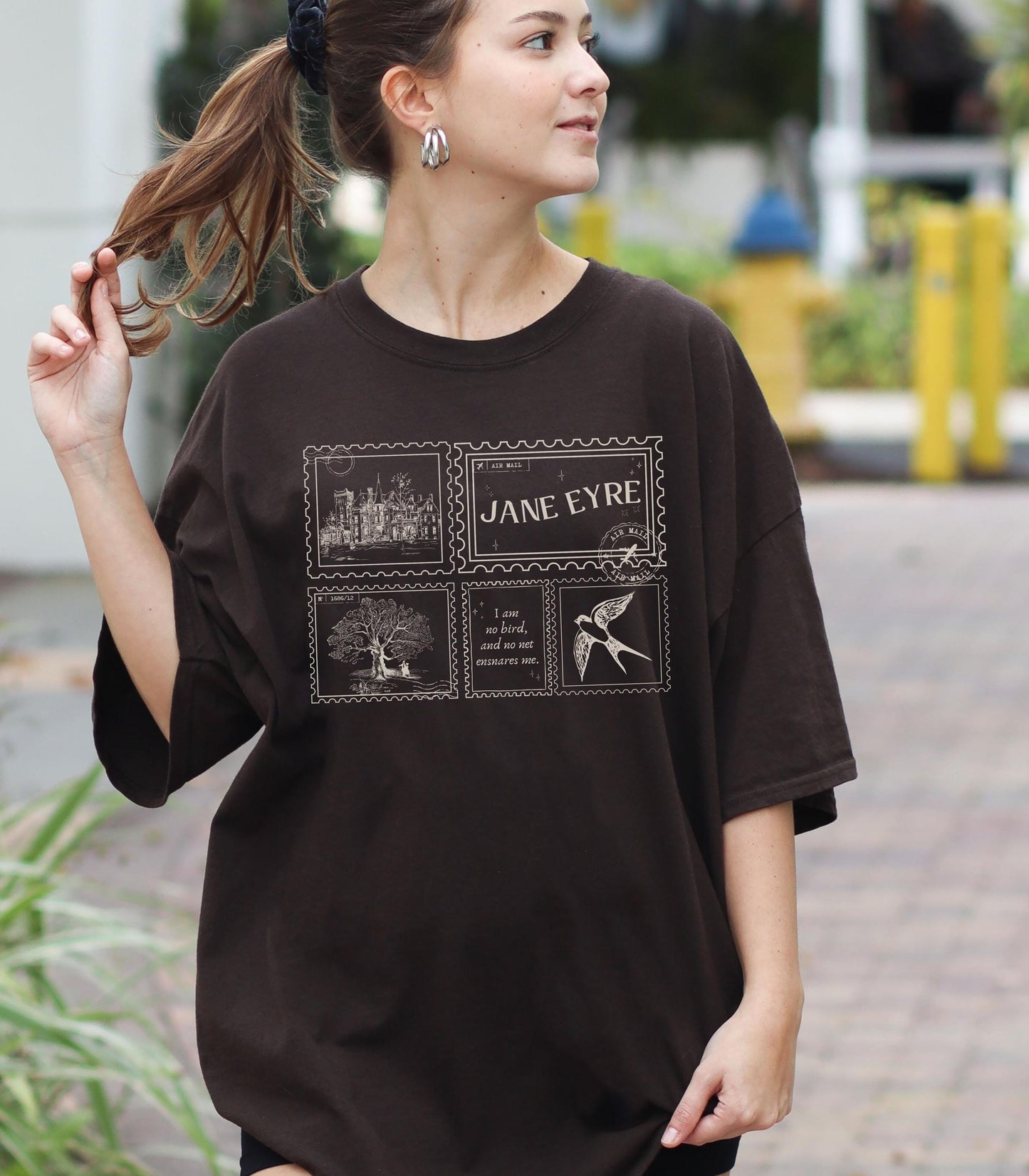 Jane Eyre Stamp Postcard Tee * Subtle Bookish Aesthetic Dark Academia Gothic Literature Lover Gift for Readers I am no bird Charlotte Bronte