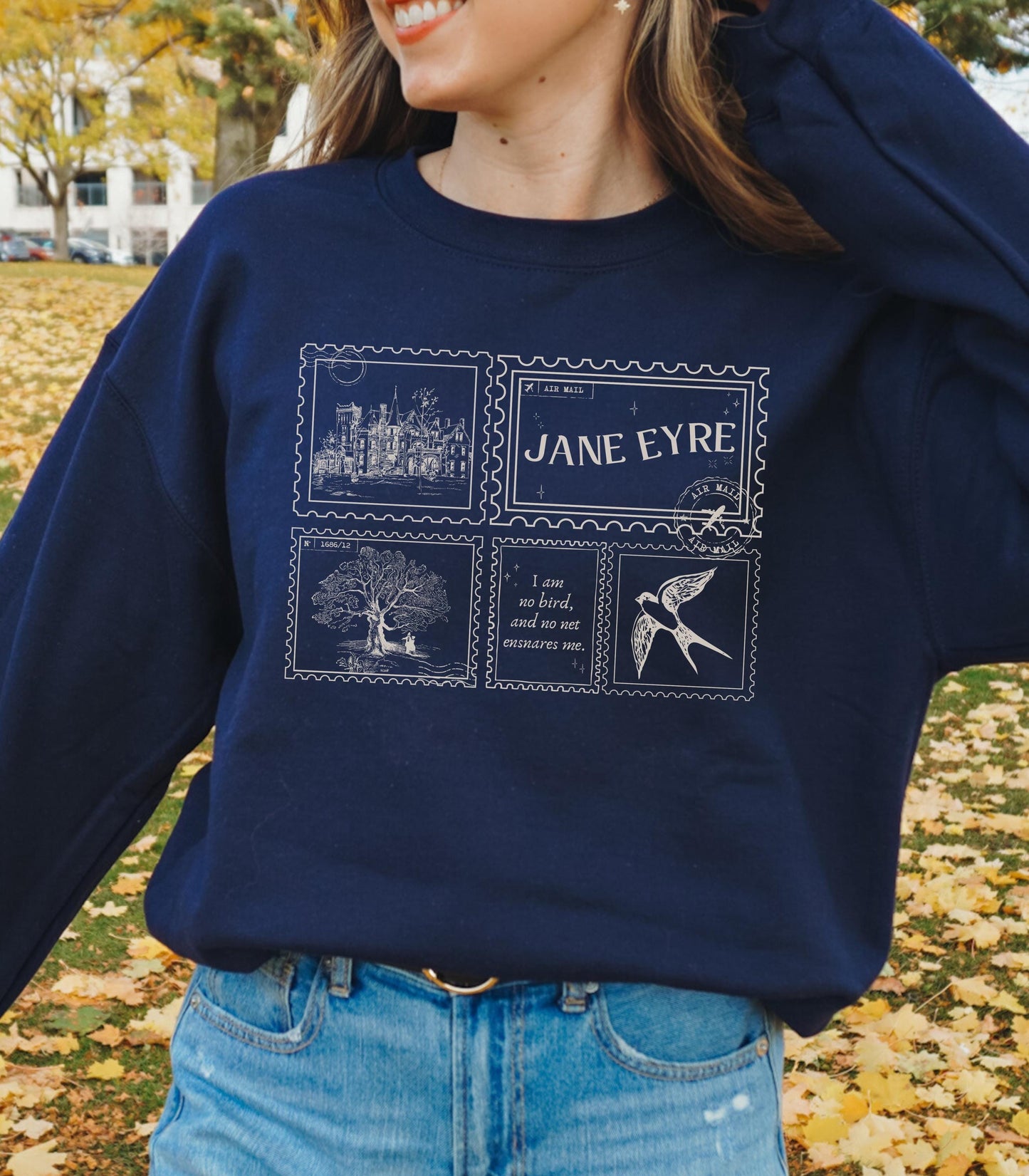 Jane Eyre Stamp Postcard Sweatshirt * Subtle Bookish Aesthetic Dark Academia Gothic Literature Lover Gift for Readers I am no bird Bronte