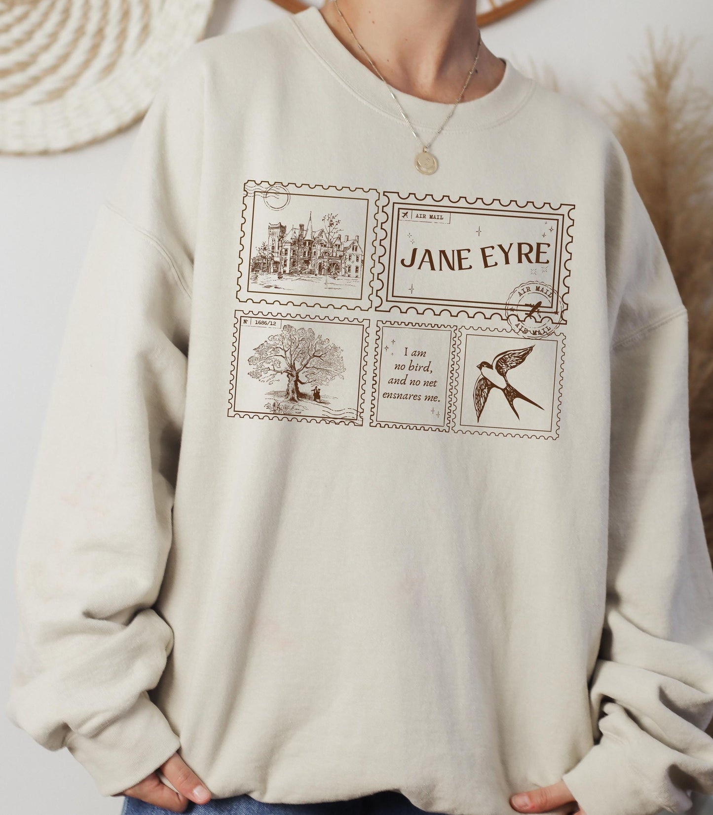 Jane Eyre Stamp Postcard Sweatshirt * Subtle Bookish Aesthetic Dark Academia Gothic Literature Lover Gift for Readers I am no bird Bronte