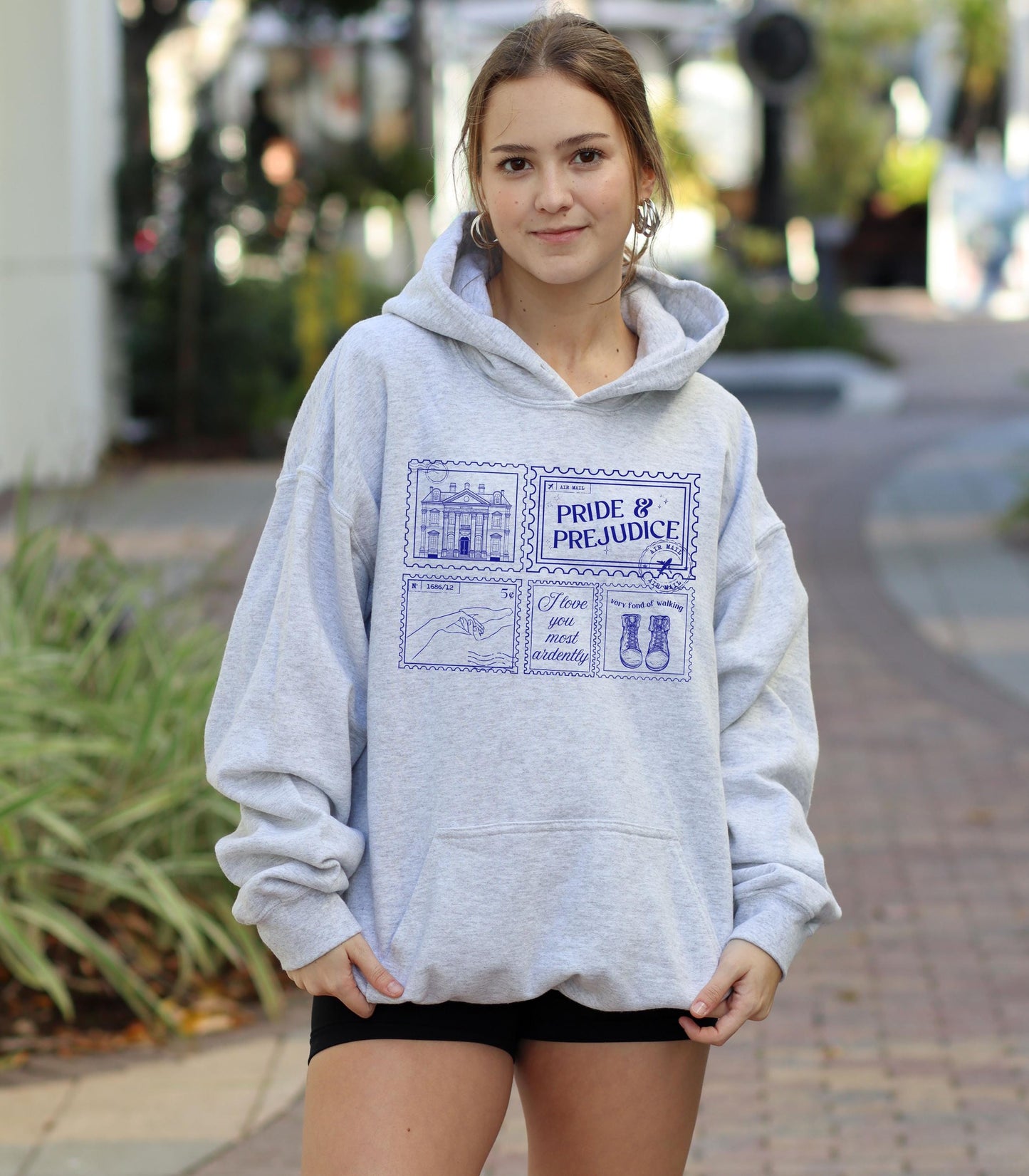 Pride & Prejudice Pemberley Bookish Stamp Postcard Hoodie 20th Anniversary Jane Austen Mr Darcy Hand Flex Fond of Walking Regency Romance