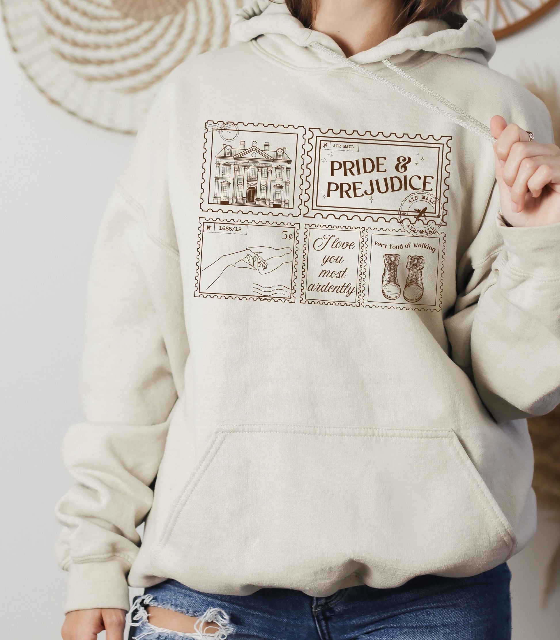 Pride & Prejudice Pemberley Bookish Stamp Postcard Hoodie 20th Anniversary Jane Austen Mr Darcy Hand Flex Fond of Walking Regency Romance