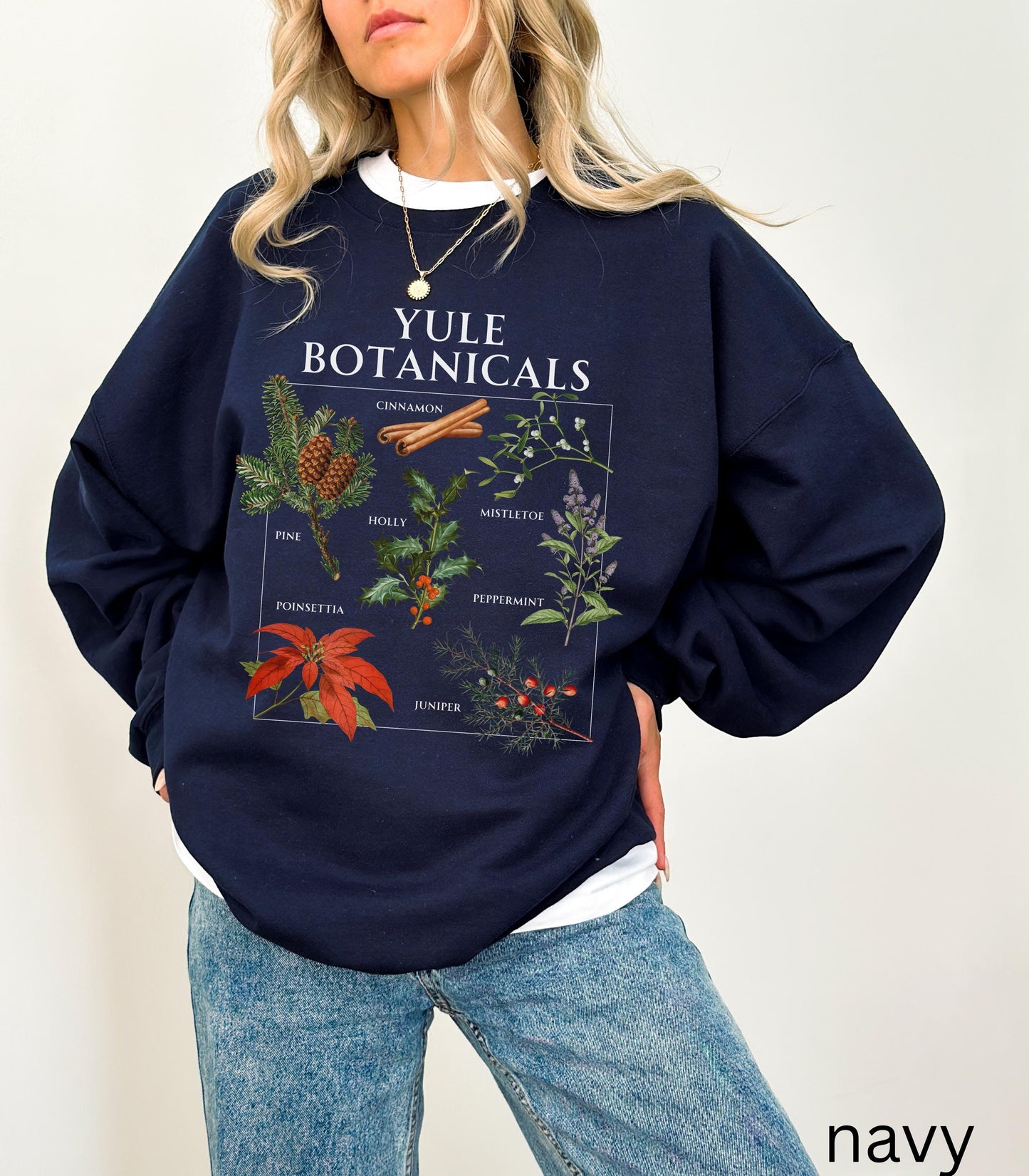 Yule Botanicals Wheel of the Year Green Witch Christmas Sweatshirt * Most Wonderful time of the year Holiday Gift Cute Cosy Christmas Tee