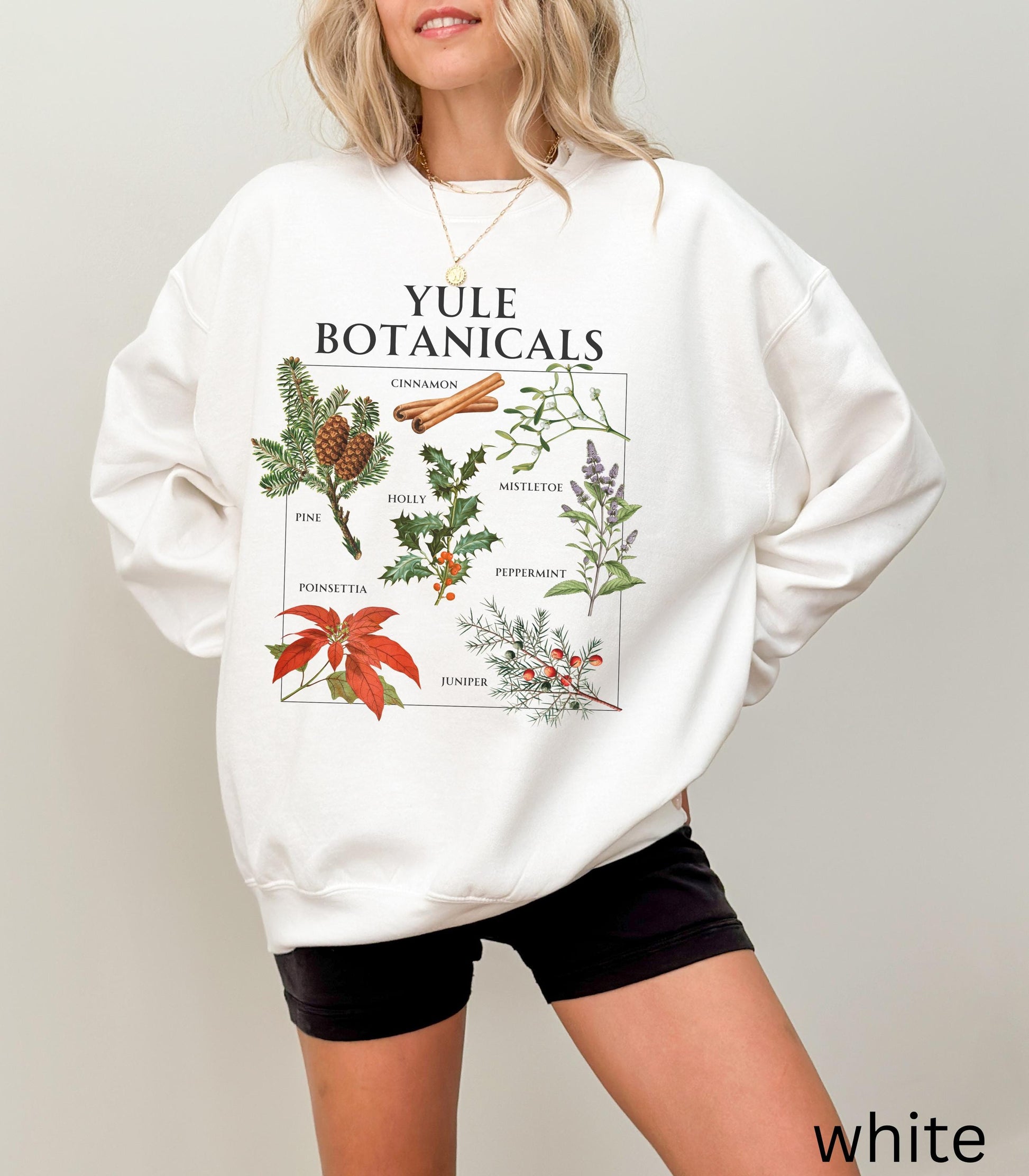Yule Botanicals Wheel of the Year Green Witch Christmas Sweatshirt * Most Wonderful time of the year Holiday Gift Cute Cosy Christmas Tee