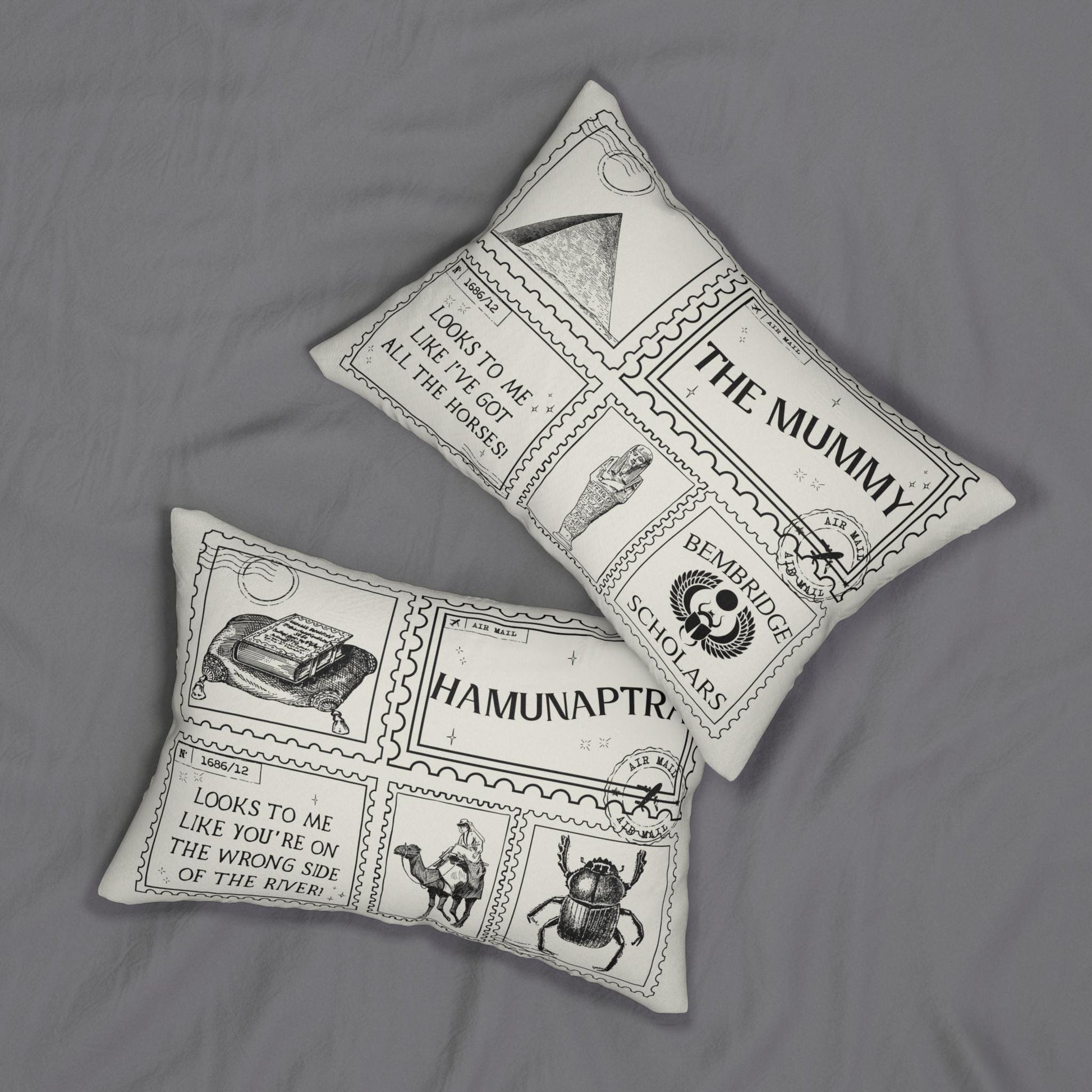 Mummy Hamunaptra Bookish Double Sided Throw Pillow * Bookworm Home Library Decor Bibliophile Gift Bembridge Wrong Side of River Evie Rick