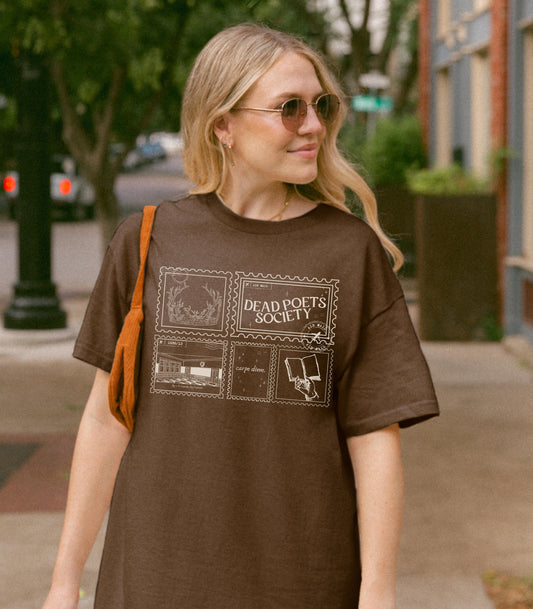 Dead Poets Society Bookish Stamp Tshirt * Dark Academia Downtown Girl Aesthetic English Classics Major Gift Back to School Carpe Diem