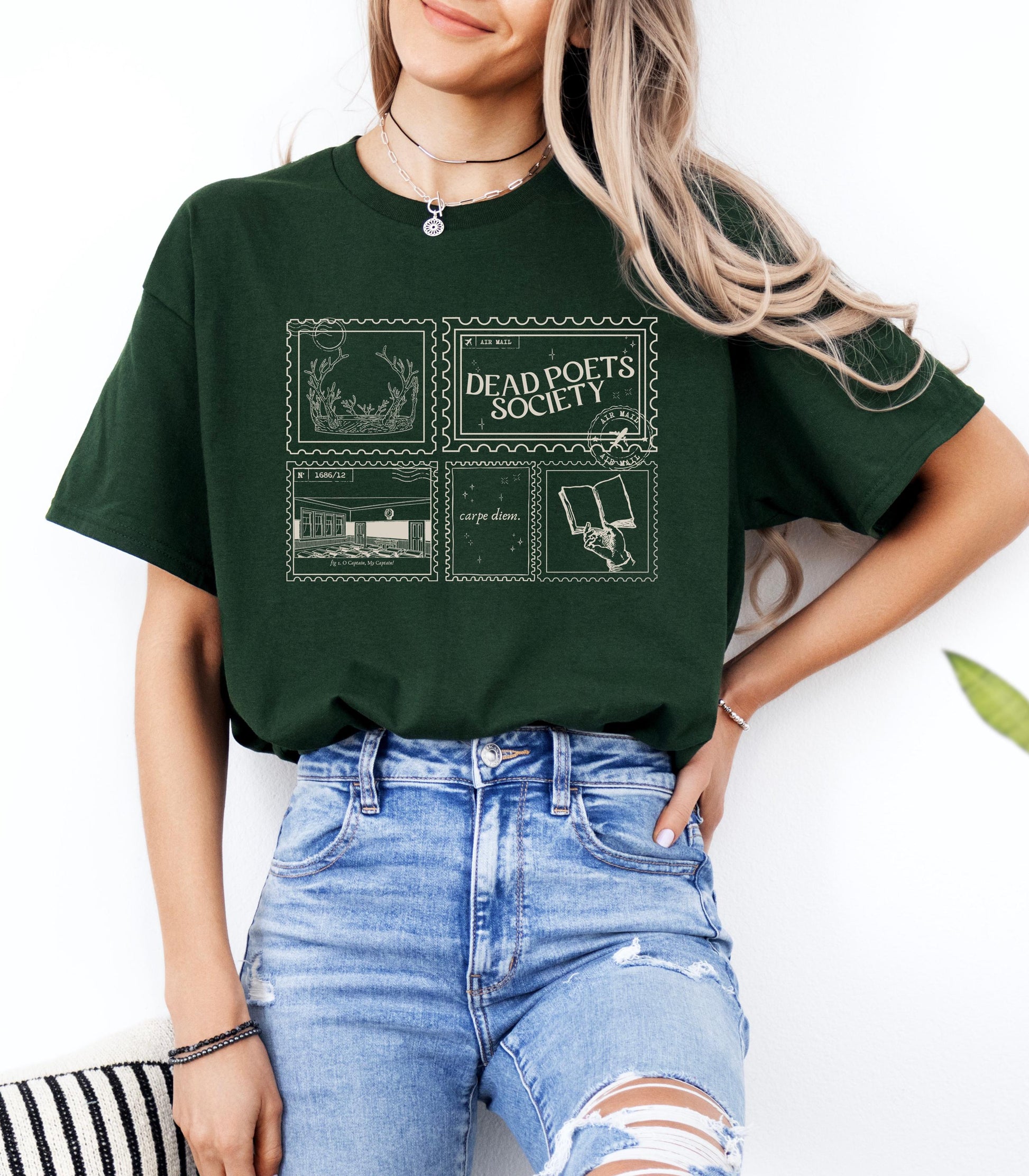 Dead Poets Society Bookish Stamp Tshirt * Dark Academia Downtown Girl Aesthetic English Classics Major Gift Back to School Carpe Diem