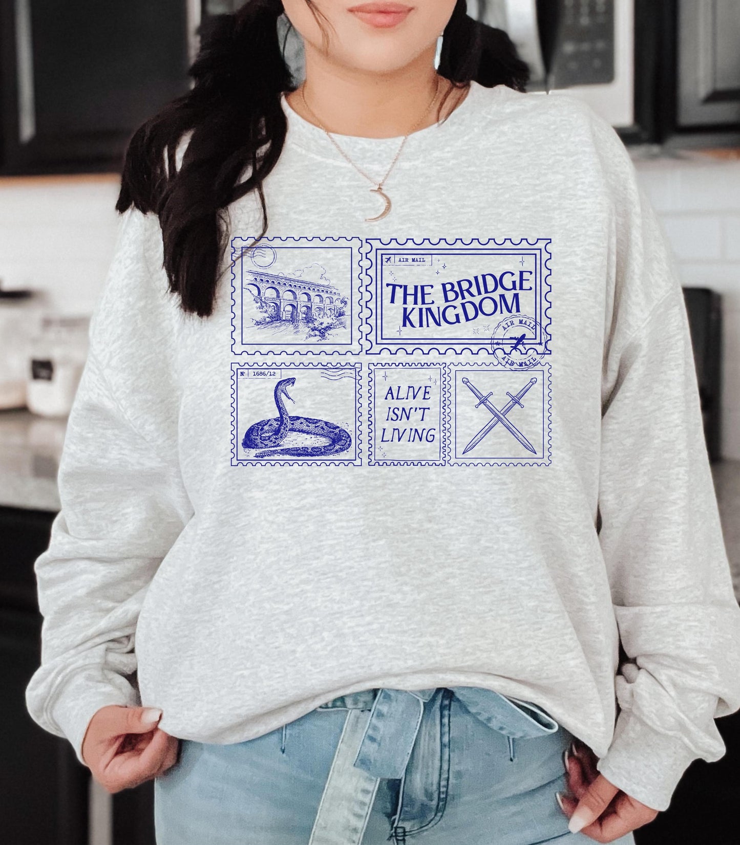 The Bridge Kingdom Ithicana Stamp Postcard Sweatshirt Subtle Bookish Danielle L Jensen Alive Isn't Living Romantasy Reader Enemies to Lovers