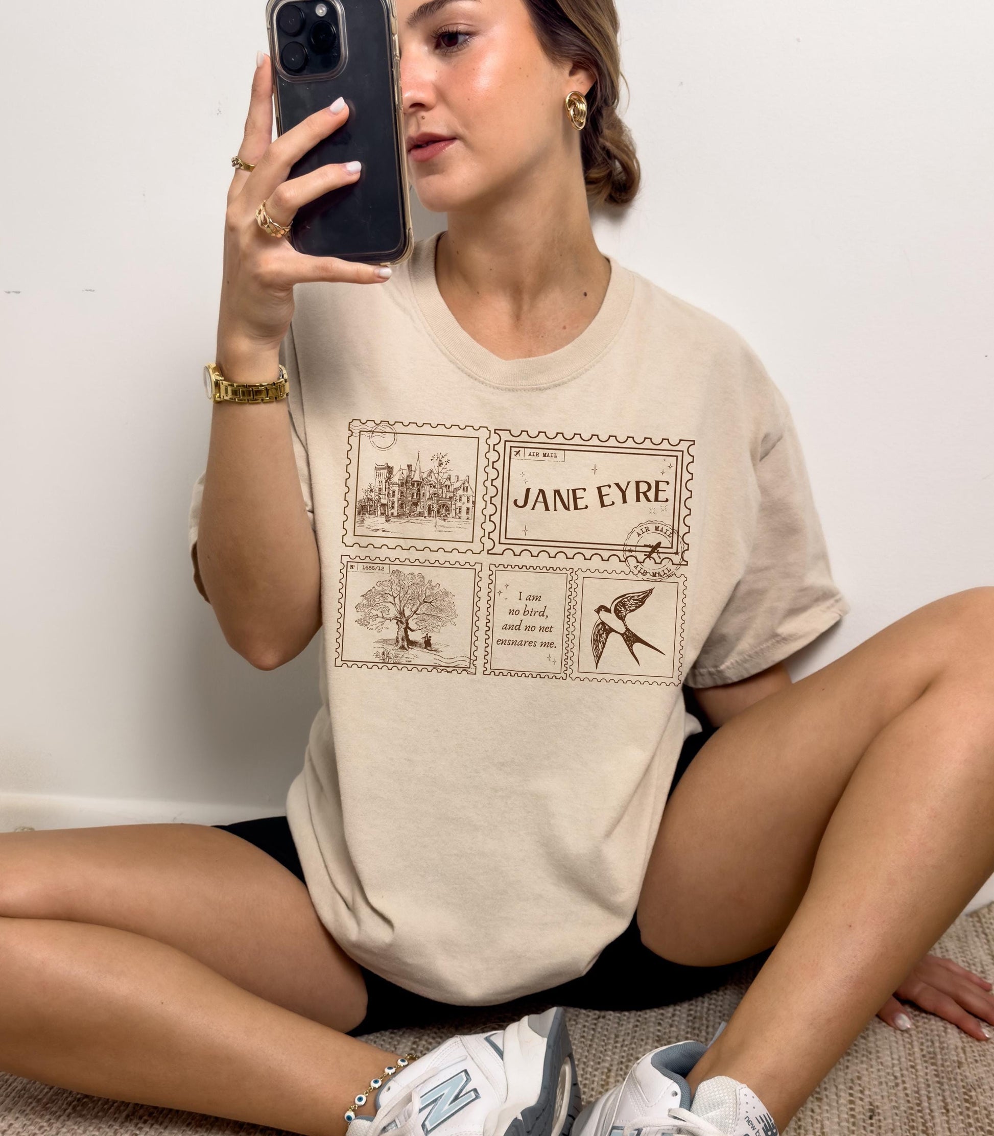 Jane Eyre Stamp Postcard Tee * Subtle Bookish Aesthetic Dark Academia Gothic Literature Lover Gift for Readers I am no bird Charlotte Bronte