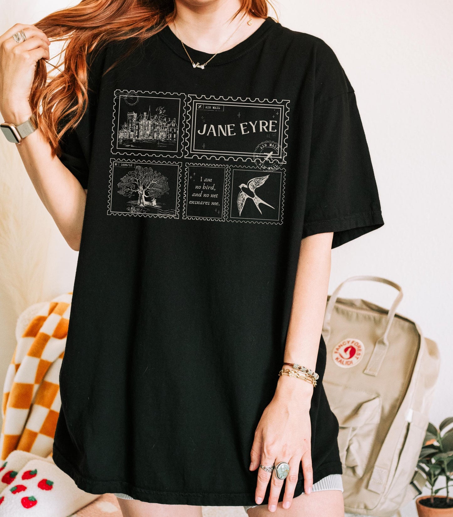 Jane Eyre Stamp Postcard Tee * Subtle Bookish Aesthetic Dark Academia Gothic Literature Lover Gift for Readers I am no bird Charlotte Bronte