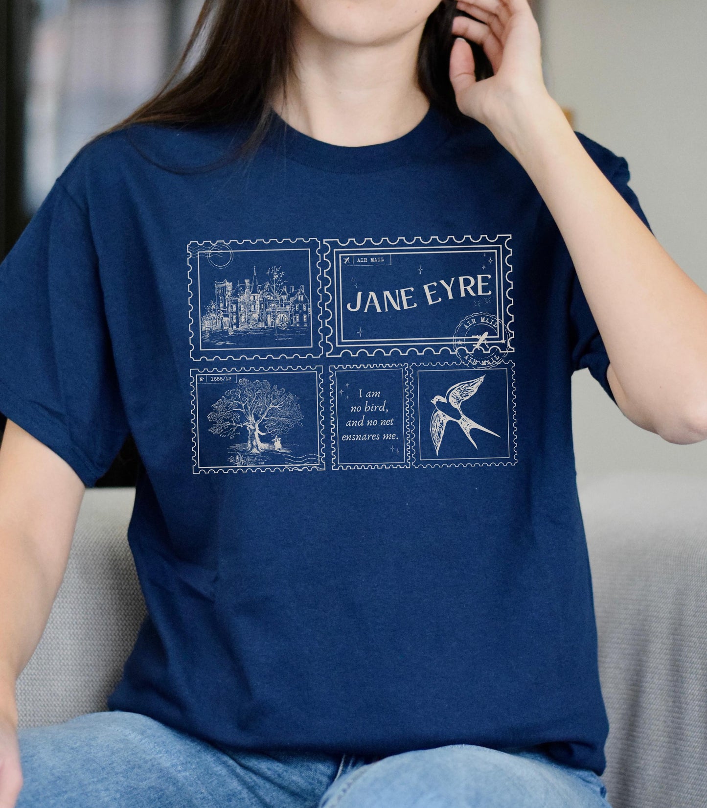 Jane Eyre Stamp Postcard Tee * Subtle Bookish Aesthetic Dark Academia Gothic Literature Lover Gift for Readers I am no bird Charlotte Bronte