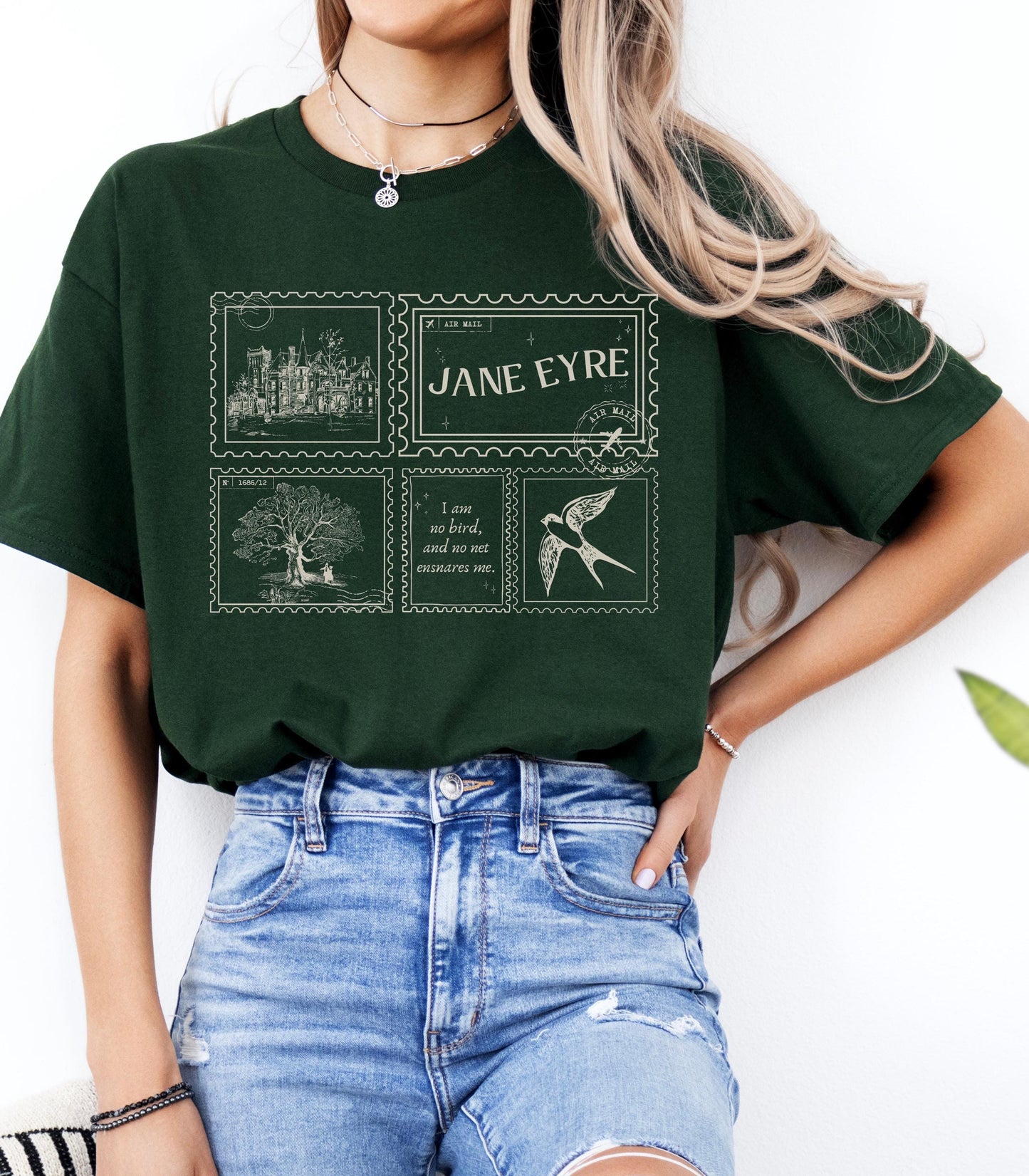 Jane Eyre Stamp Postcard Tee * Subtle Bookish Aesthetic Dark Academia Gothic Literature Lover Gift for Readers I am no bird Charlotte Bronte