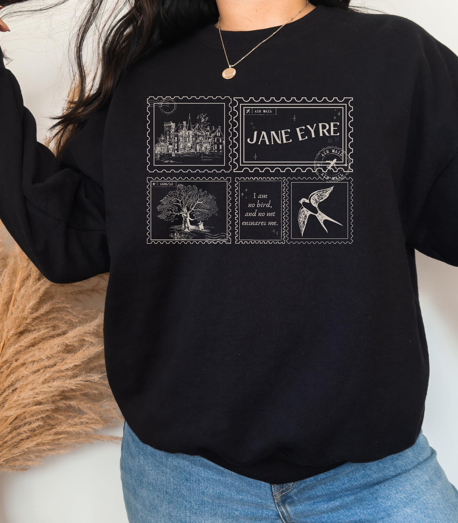Jane Eyre Stamp Postcard Sweatshirt * Subtle Bookish Aesthetic Dark Academia Gothic Literature Lover Gift for Readers I am no bird Bronte