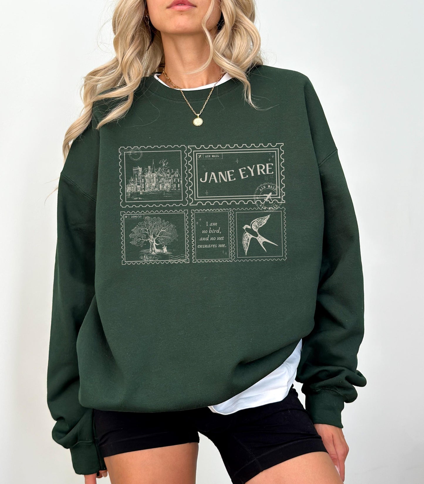 Jane Eyre Stamp Postcard Sweatshirt * Subtle Bookish Aesthetic Dark Academia Gothic Literature Lover Gift for Readers I am no bird Bronte
