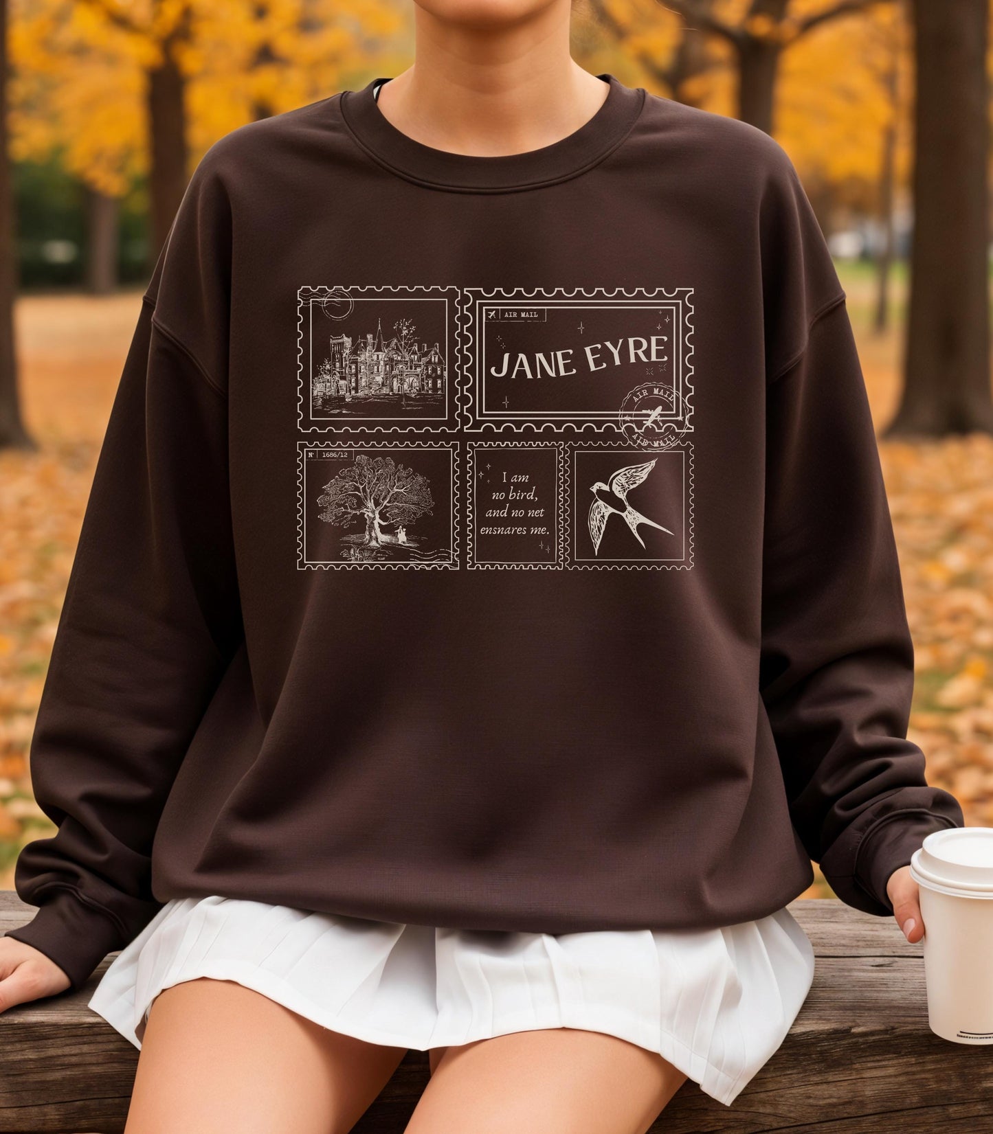 Jane Eyre Stamp Postcard Sweatshirt * Subtle Bookish Aesthetic Dark Academia Gothic Literature Lover Gift for Readers I am no bird Bronte